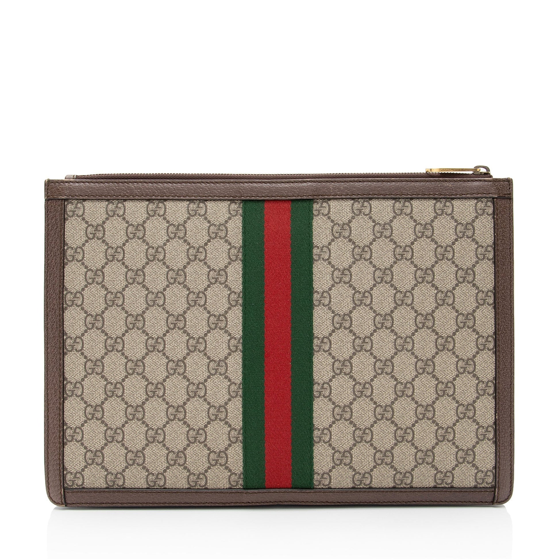 Gucci GG Supreme Web Ophidia Pouch Leather Canvas Nylon Brown Clutch Bag