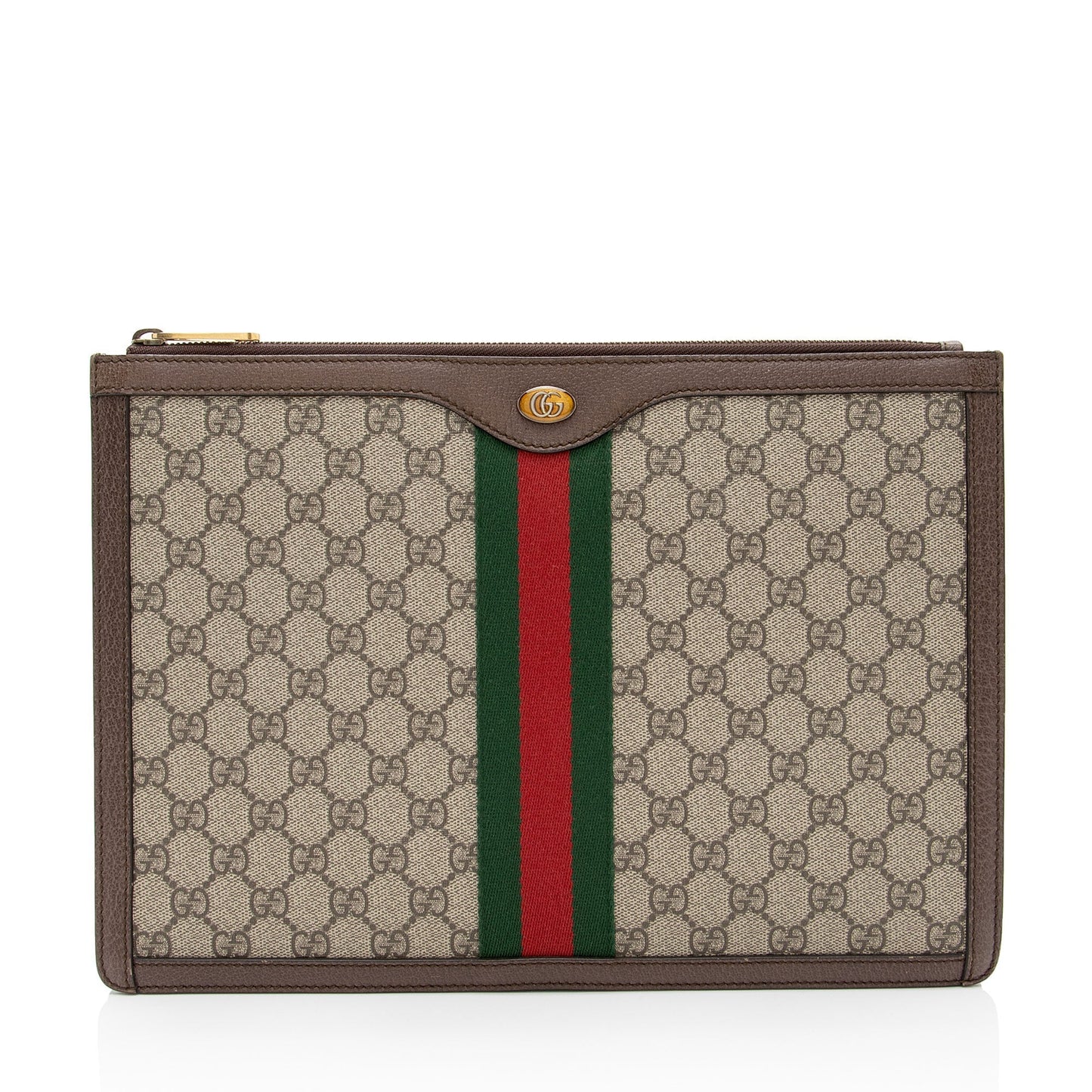 Gucci GG Supreme Web Ophidia Pouch Leather Canvas Nylon Brown Clutch Bag