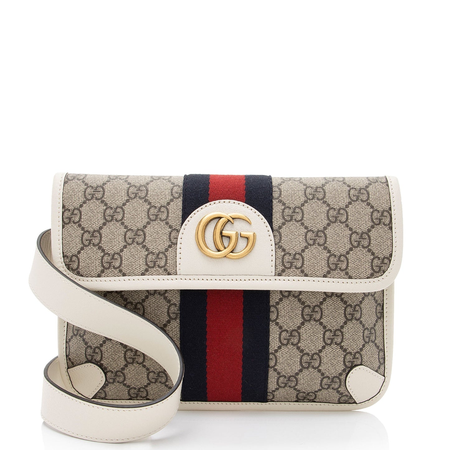 Gucci GG Supreme Web Ophidia Belt Leather Canvas Nylon White Accessory