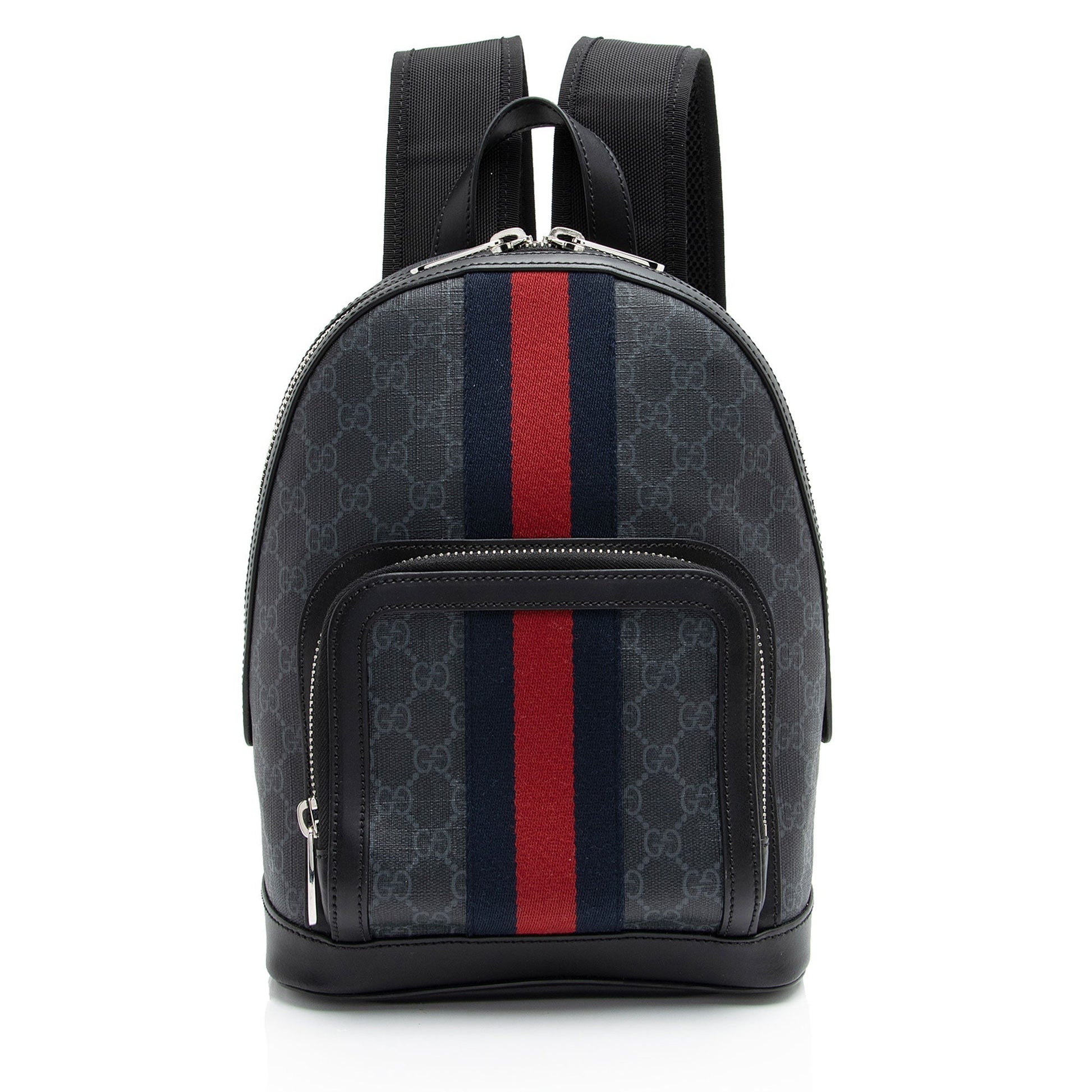Gucci GG Supreme Web Day Backpack Leather Canvas Nylon Black Shoulder Bag