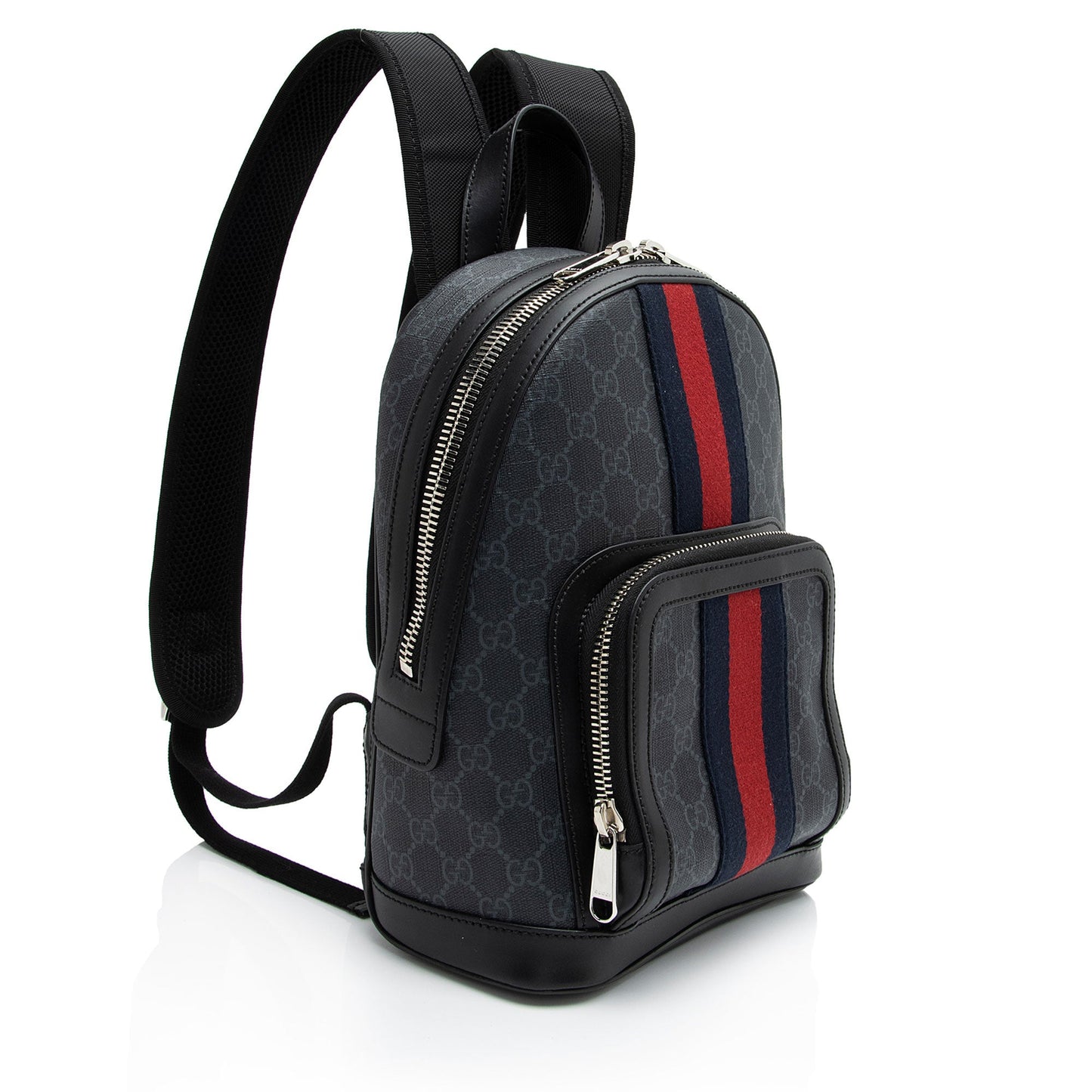Gucci GG Supreme Web Day Backpack Leather Canvas Nylon Black Shoulder Bag