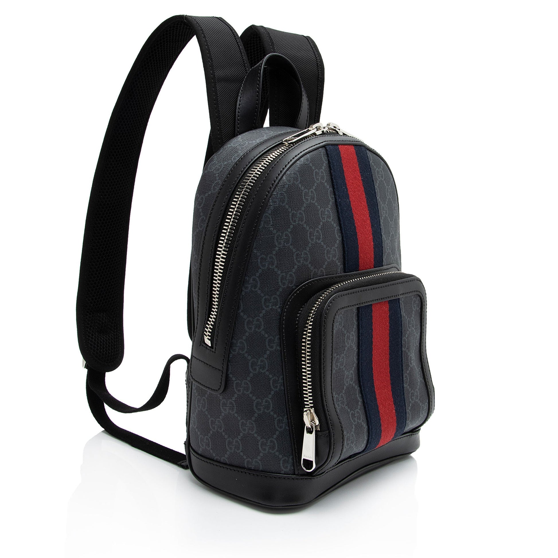 Gucci GG Supreme Web Day Backpack Leather Canvas Nylon Black Shoulder Bag