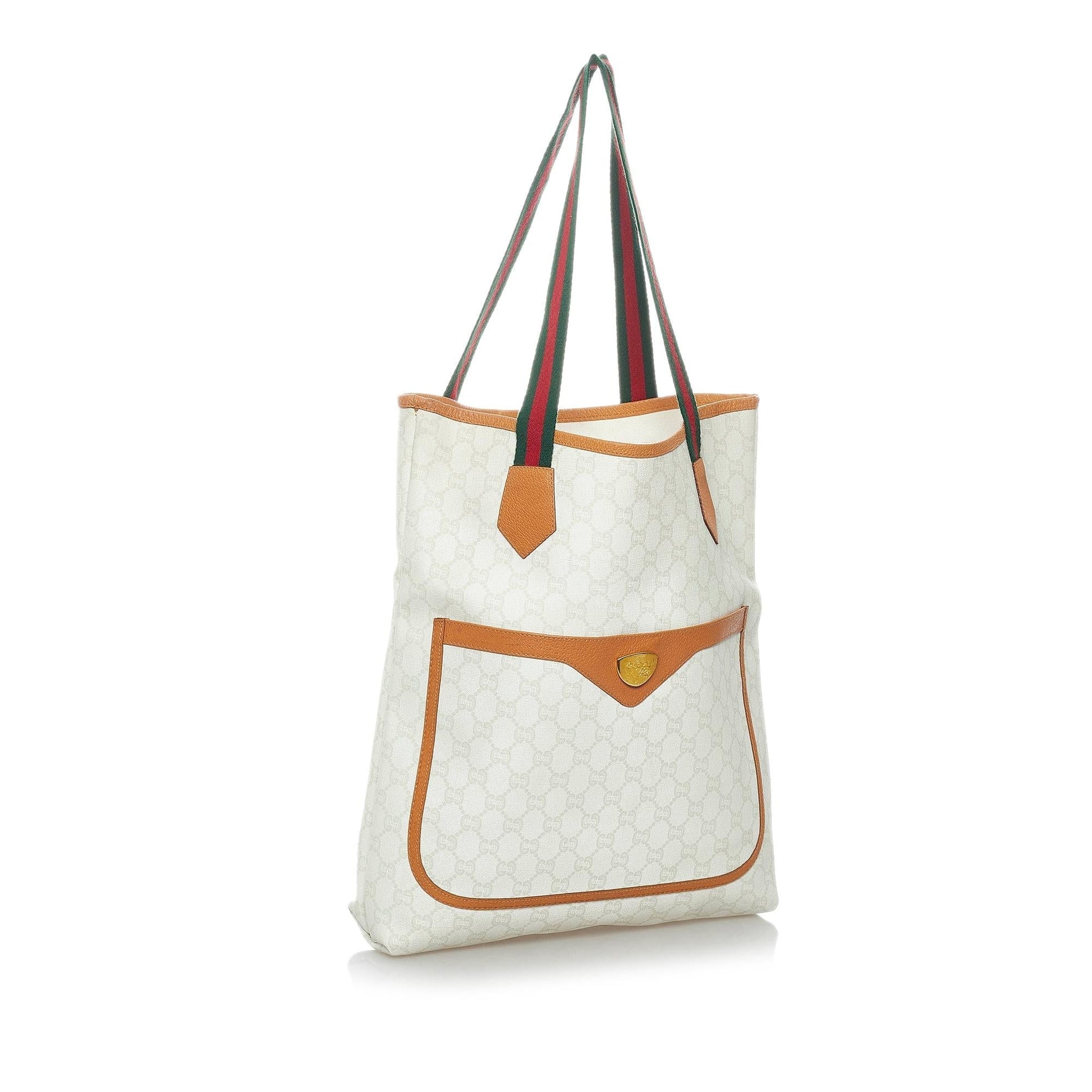 Gucci GG Supreme Web SHG Canvas Calf White Brown Tote Bag