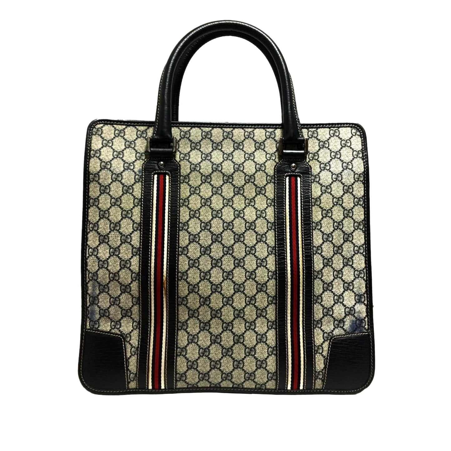 Gucci GG Supreme Web SHG Canvas Calf Black Grey Tote Bag