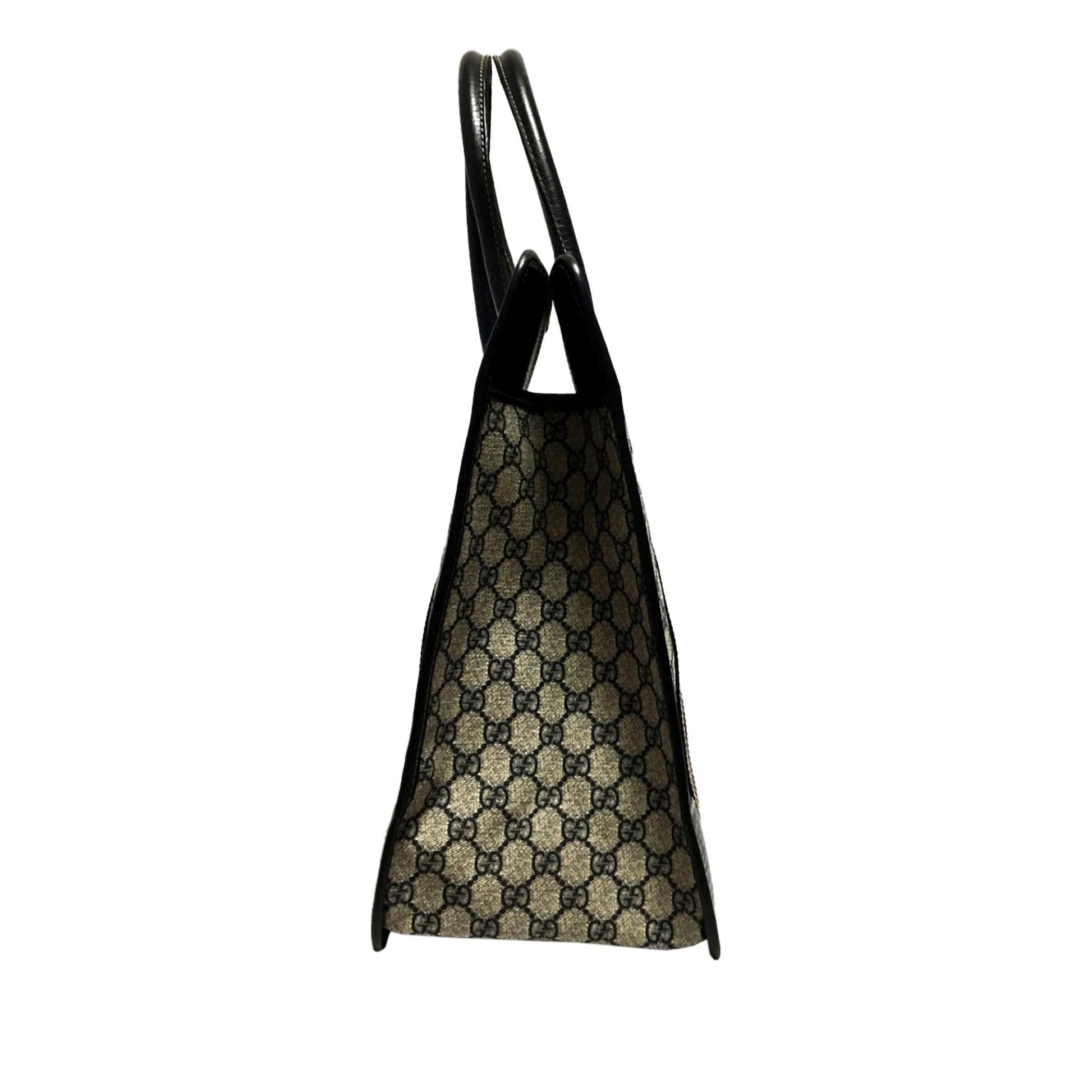 Gucci GG Supreme Web SHG Canvas Calf Black Grey Tote Bag