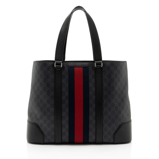 Gucci GG Supreme Web SHF- kqQK Leather Canvas Nylon Black Tote Bag