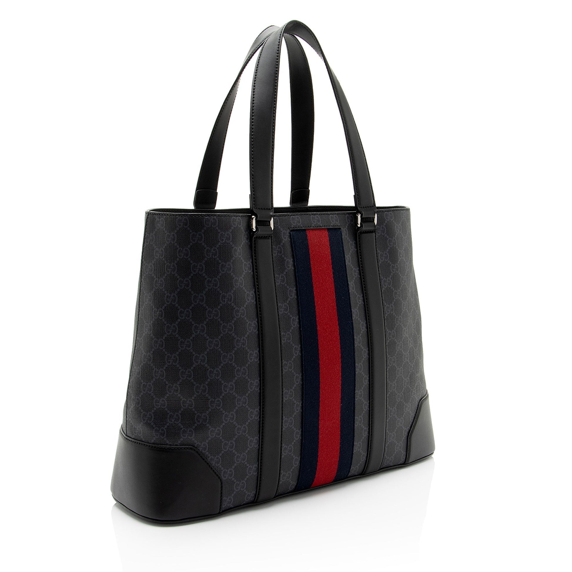 Gucci GG Supreme Web SHF- kqQK Leather Canvas Nylon Black Tote Bag