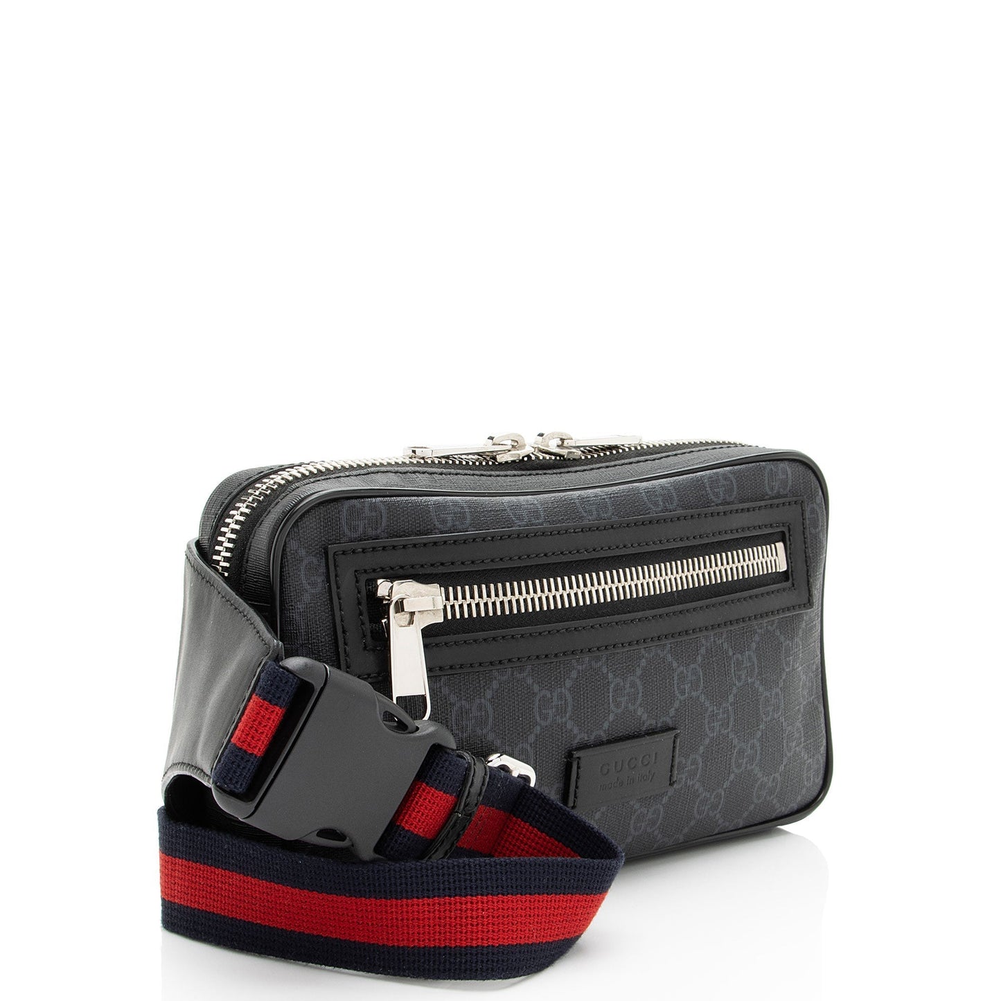 Gucci GG Supreme Web Zip Belt Leather Canvas Nylon Black Accessory