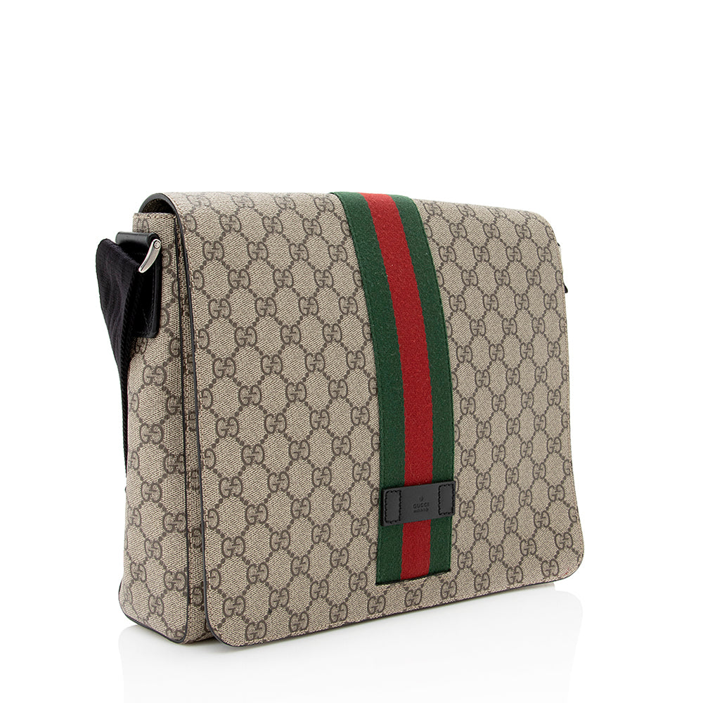 Gucci GG Supreme Web Messenger SHF Leather Canvas Nylon Black Shoulder Bag
