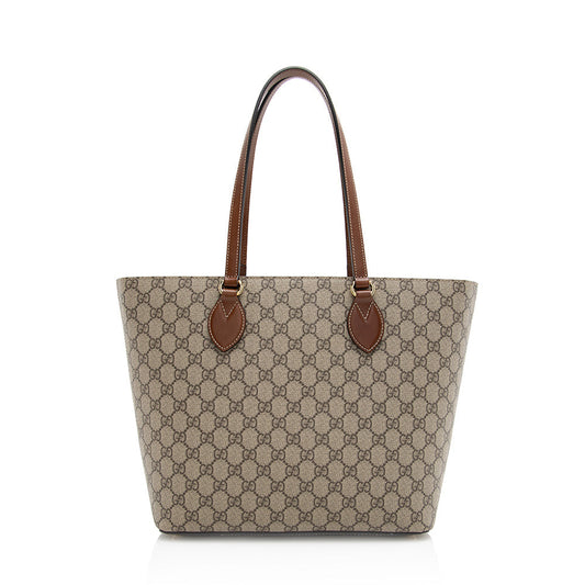 Gucci GG Supreme Zip SHF Leather Canvas Brown Beige Tote Bag