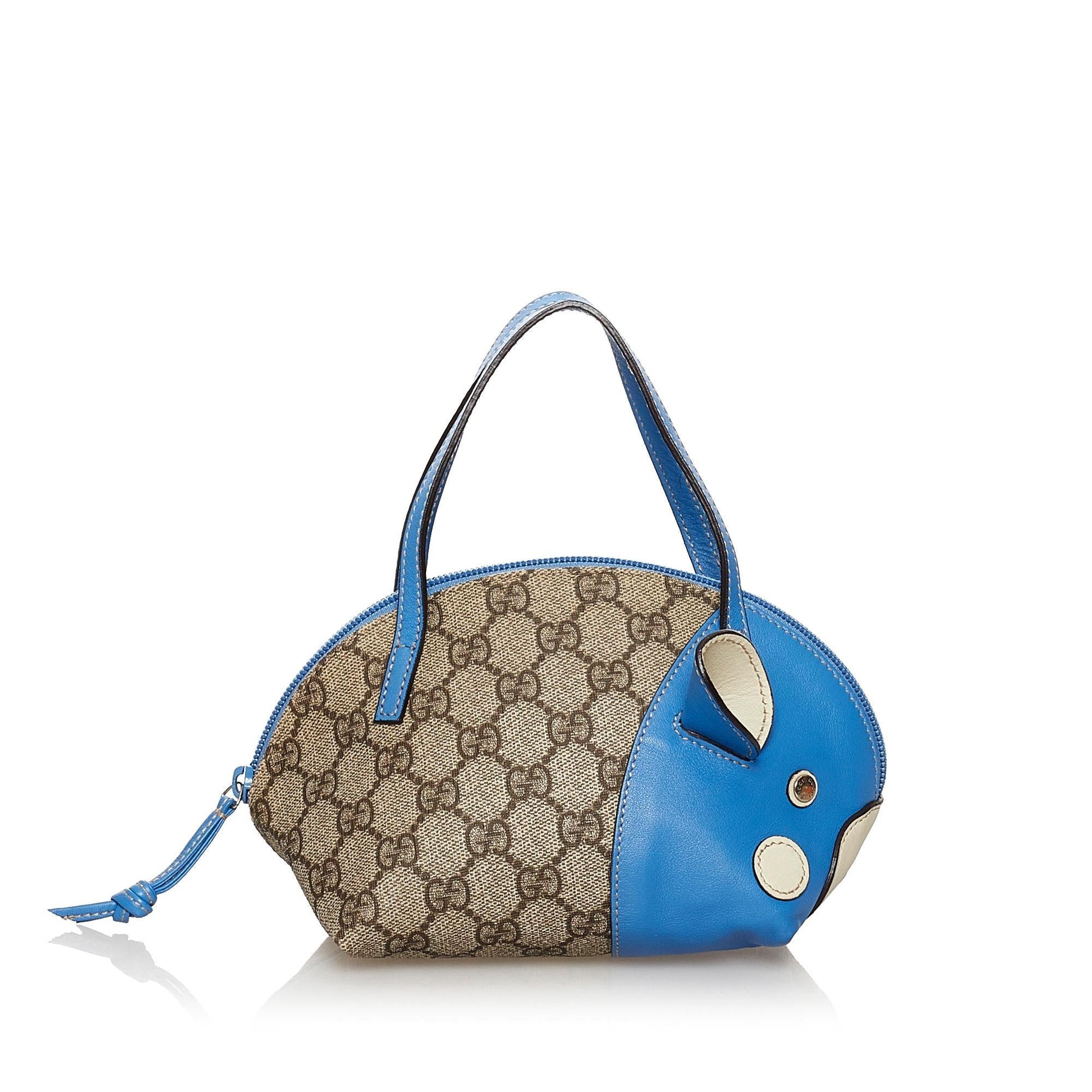 Gucci GG Supreme Zoo SHG Canvas Brown Blue Satchel Bag
