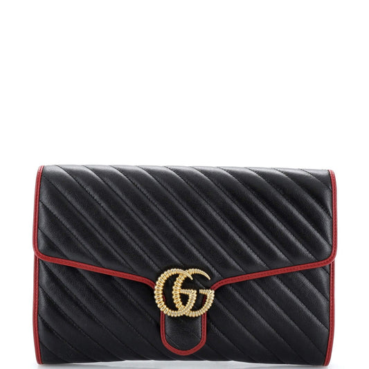 Gucci TORCHON GG MARMONT Matelasse Leather Clutch Bag