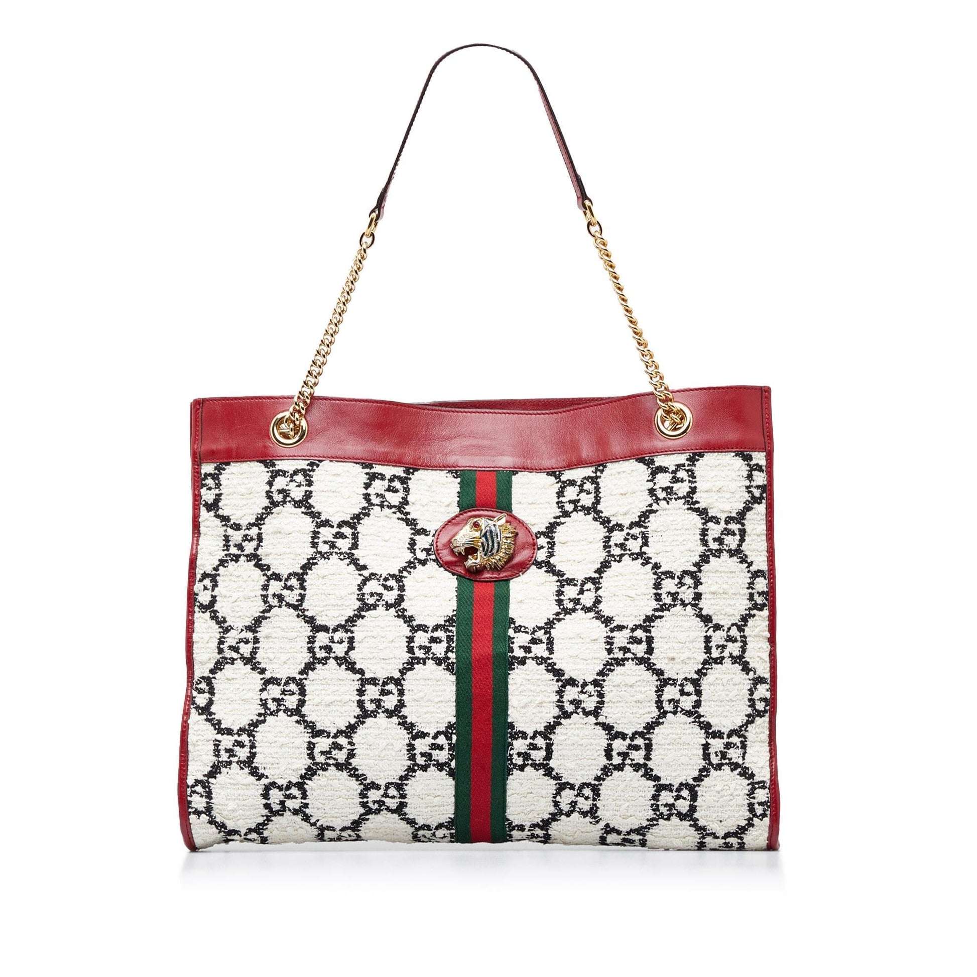 Gucci GG Tweed Rajah Web SHG-P1EybE White Tote Bag