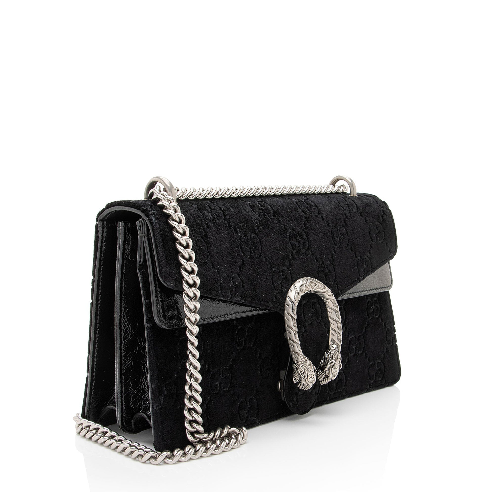 Gucci GG Velvet Dionysus Leather Patent Black Small Shoulder Bag