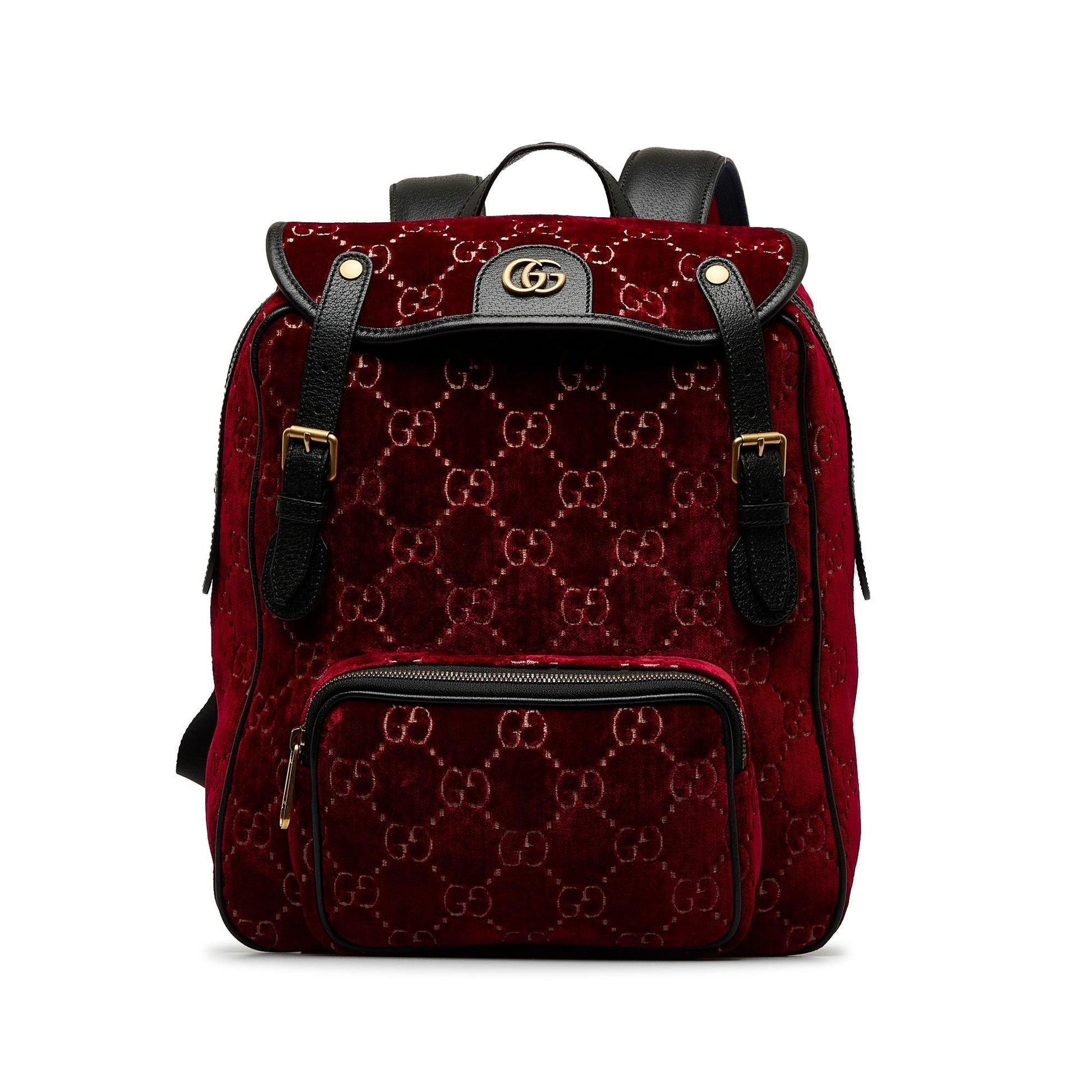 Gucci GG Velvet Double Buckle Backpack Calf Red