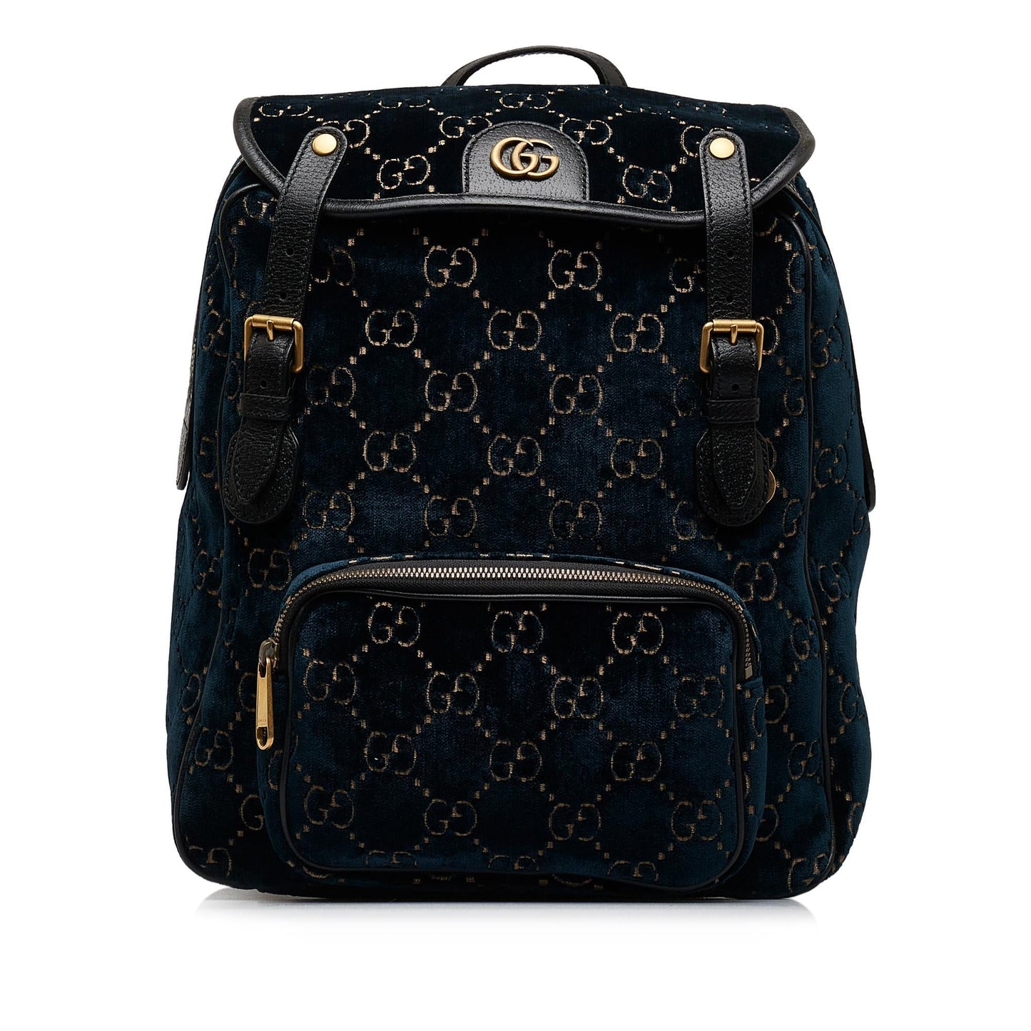 Gucci GG Velvet Double Buckle Backpack Calf Blue