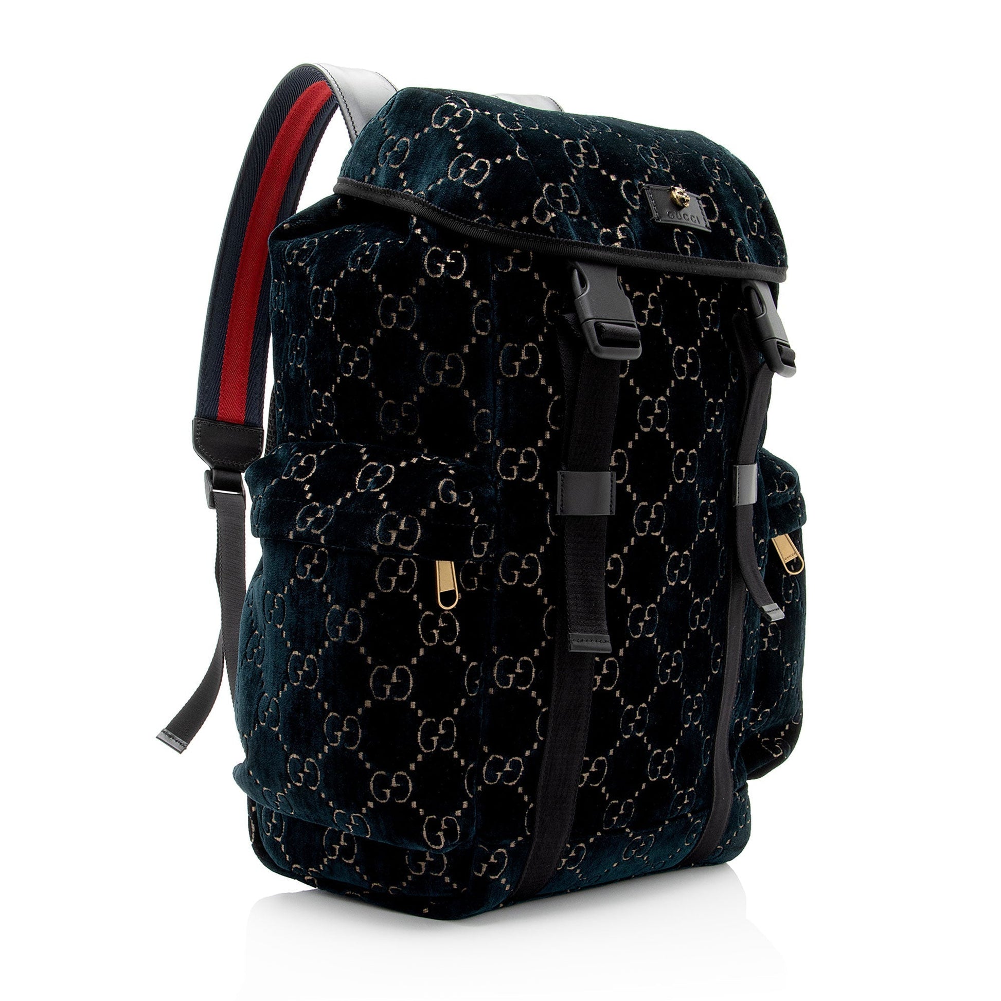 Gucci GG Velvet Flap Backpack SHF-6tMz52 Leather Nylon Black Blue Shoulder Bag