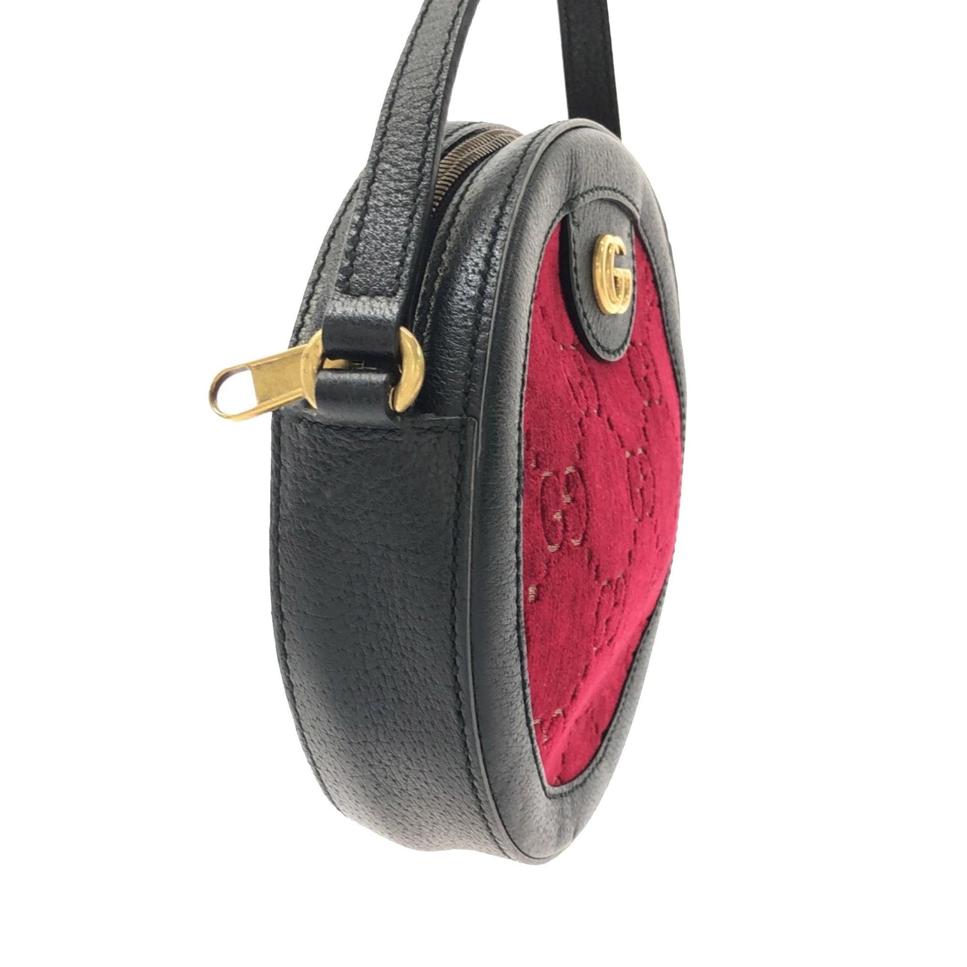 Gucci GG Velvet Ophidia Round SHG-lQpKpo Calf Black Red Crossbody Bag