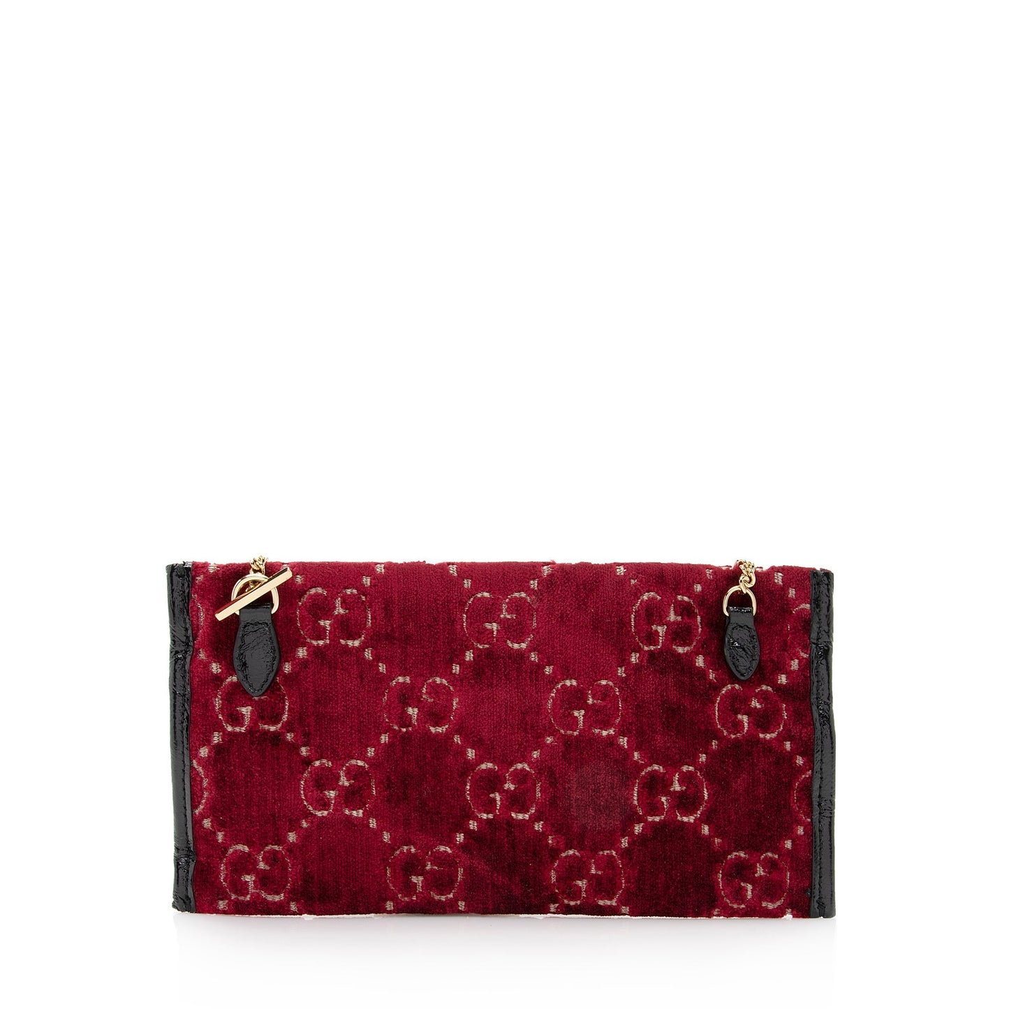 Gucci GG Velvet Pochette SHF Leather Patent Black Red Clutch Bag