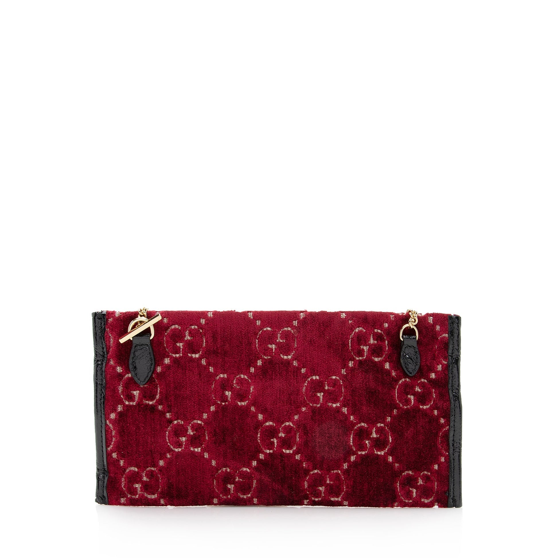 Gucci GG Velvet Pochette SHF Leather Patent Black Red Clutch Bag