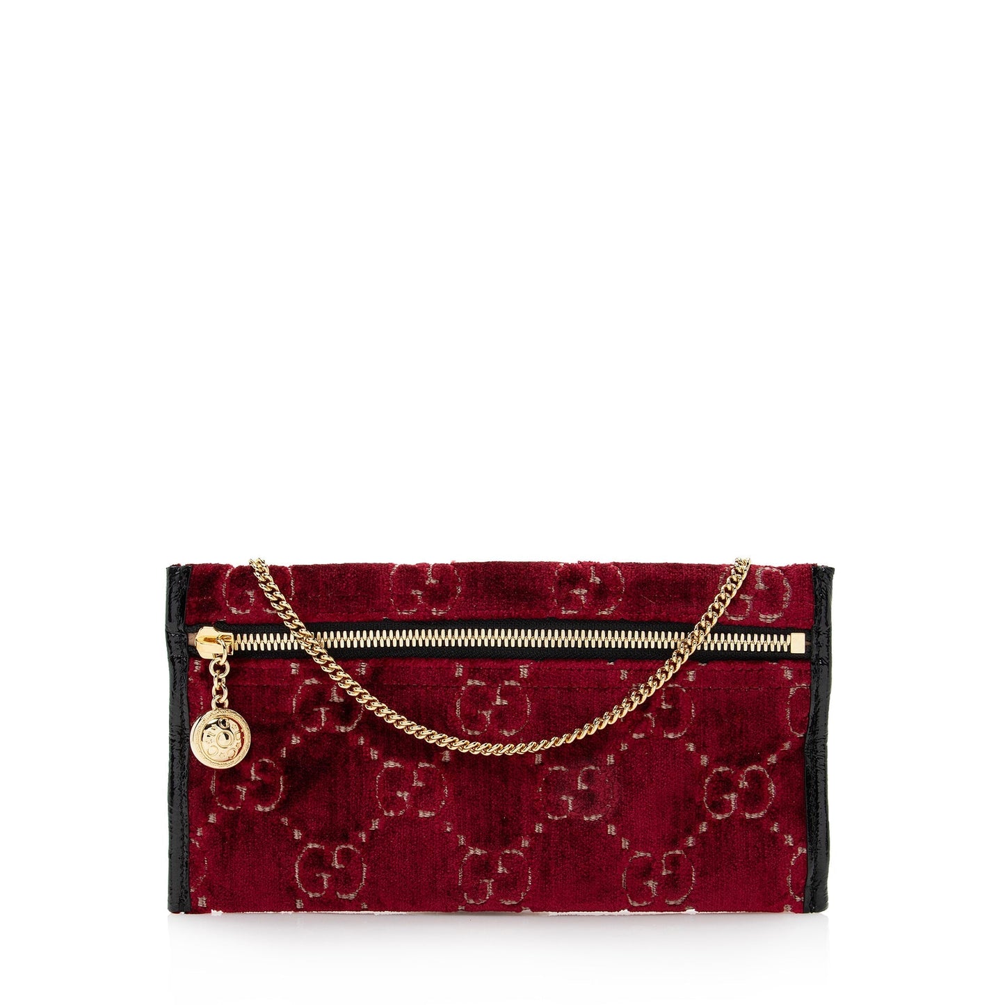 Gucci GG Velvet Pochette SHF Leather Patent Black Red Clutch Bag