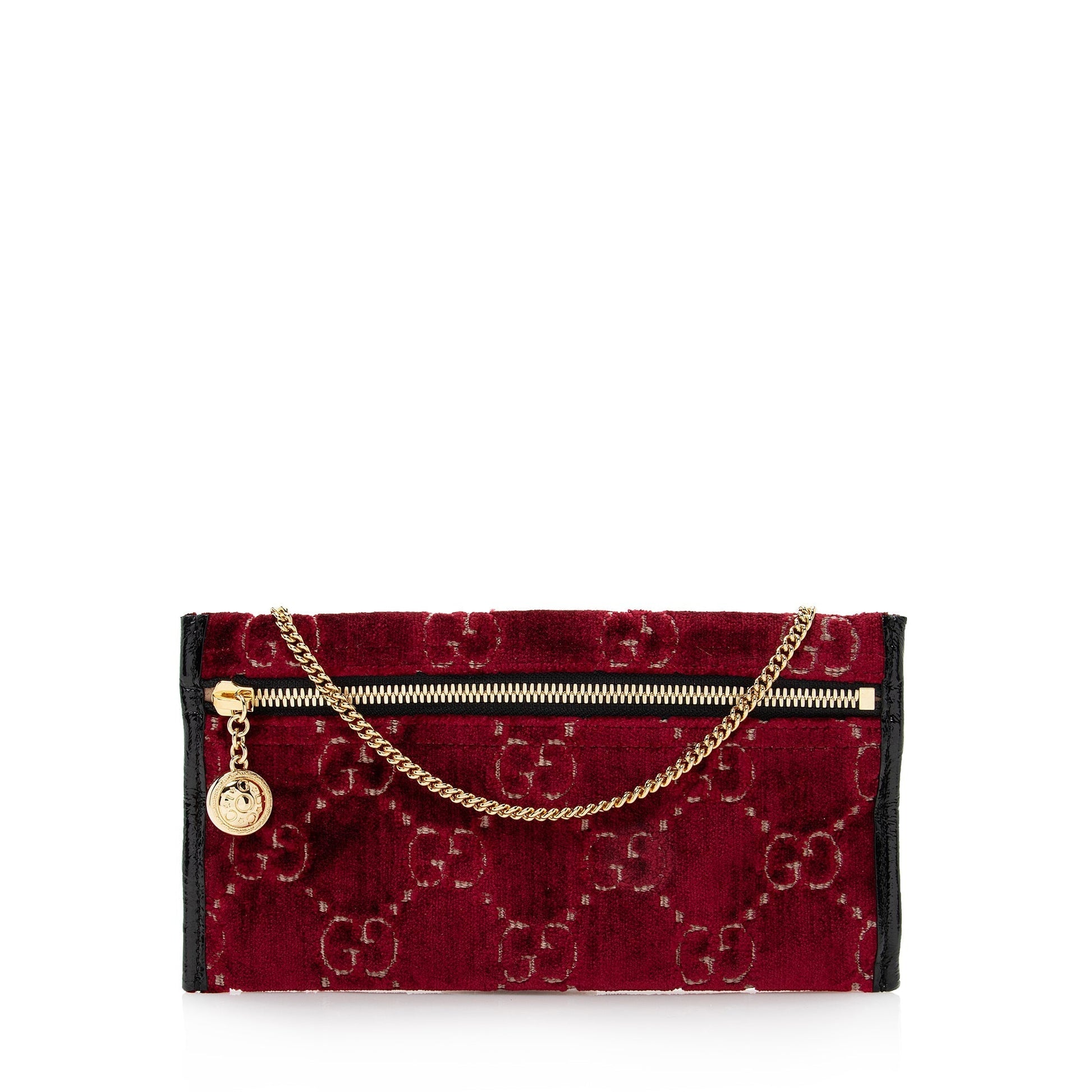 Gucci GG Velvet Pochette SHF Leather Patent Black Red Clutch Bag