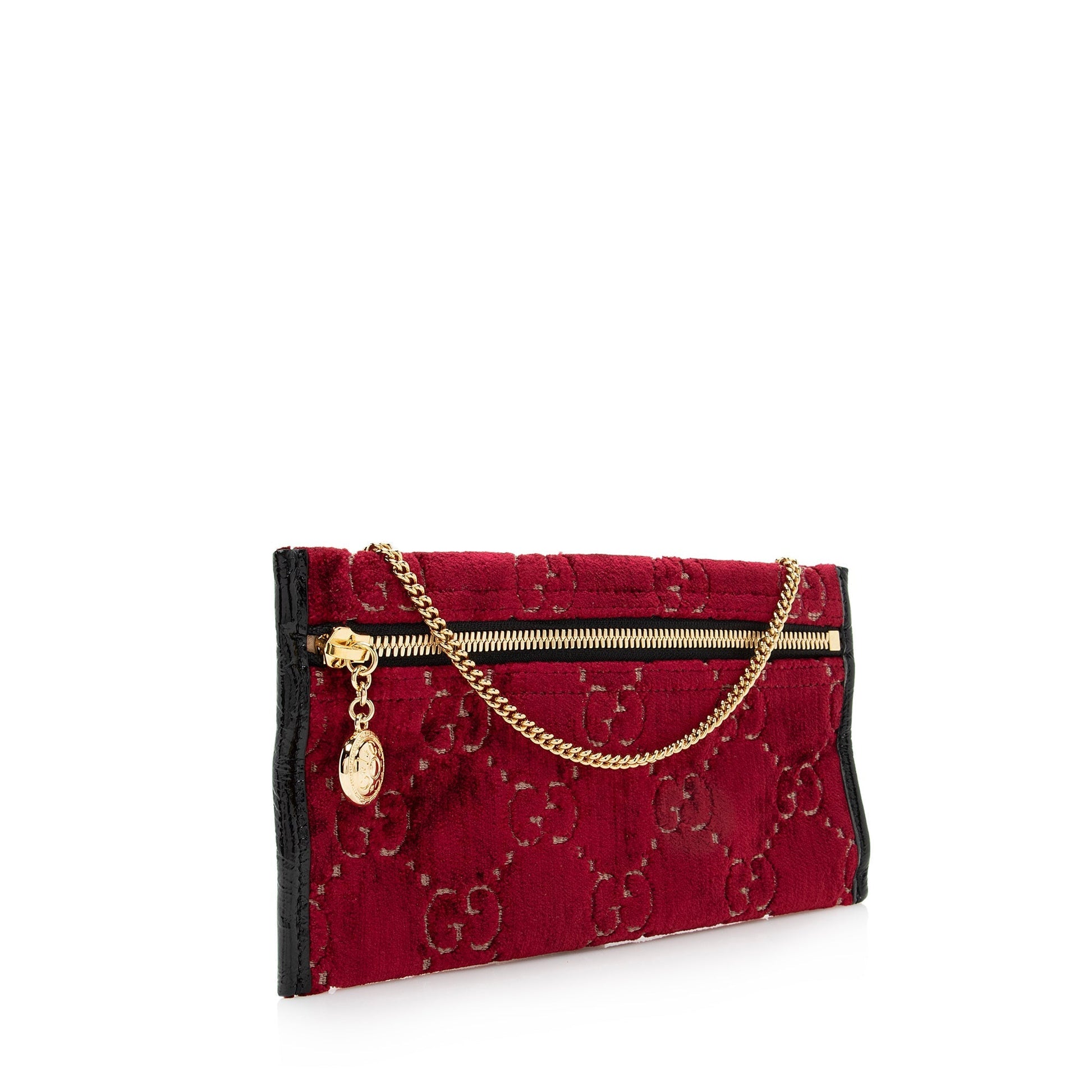 Gucci GG Velvet Pochette SHF Leather Patent Black Red Clutch Bag