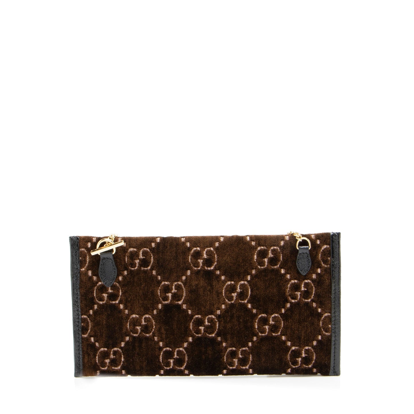 Gucci GG Velvet Pochette SHF-pdlqxM Leather Patent Black Brown Clutch Bag