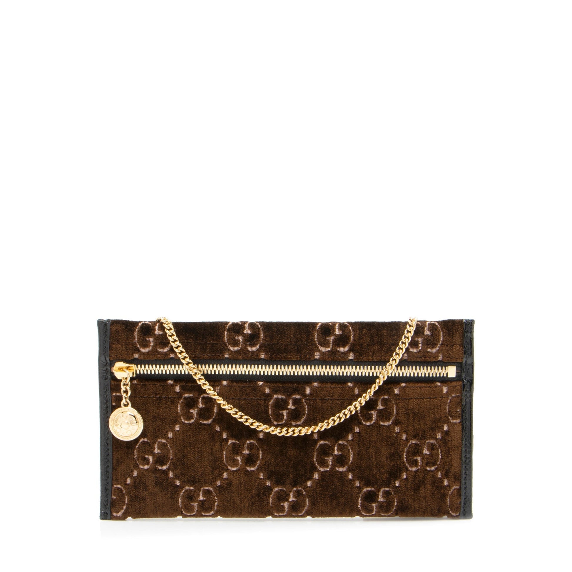 Gucci GG Velvet Pochette SHF-pdlqxM Leather Patent Black Brown Clutch Bag