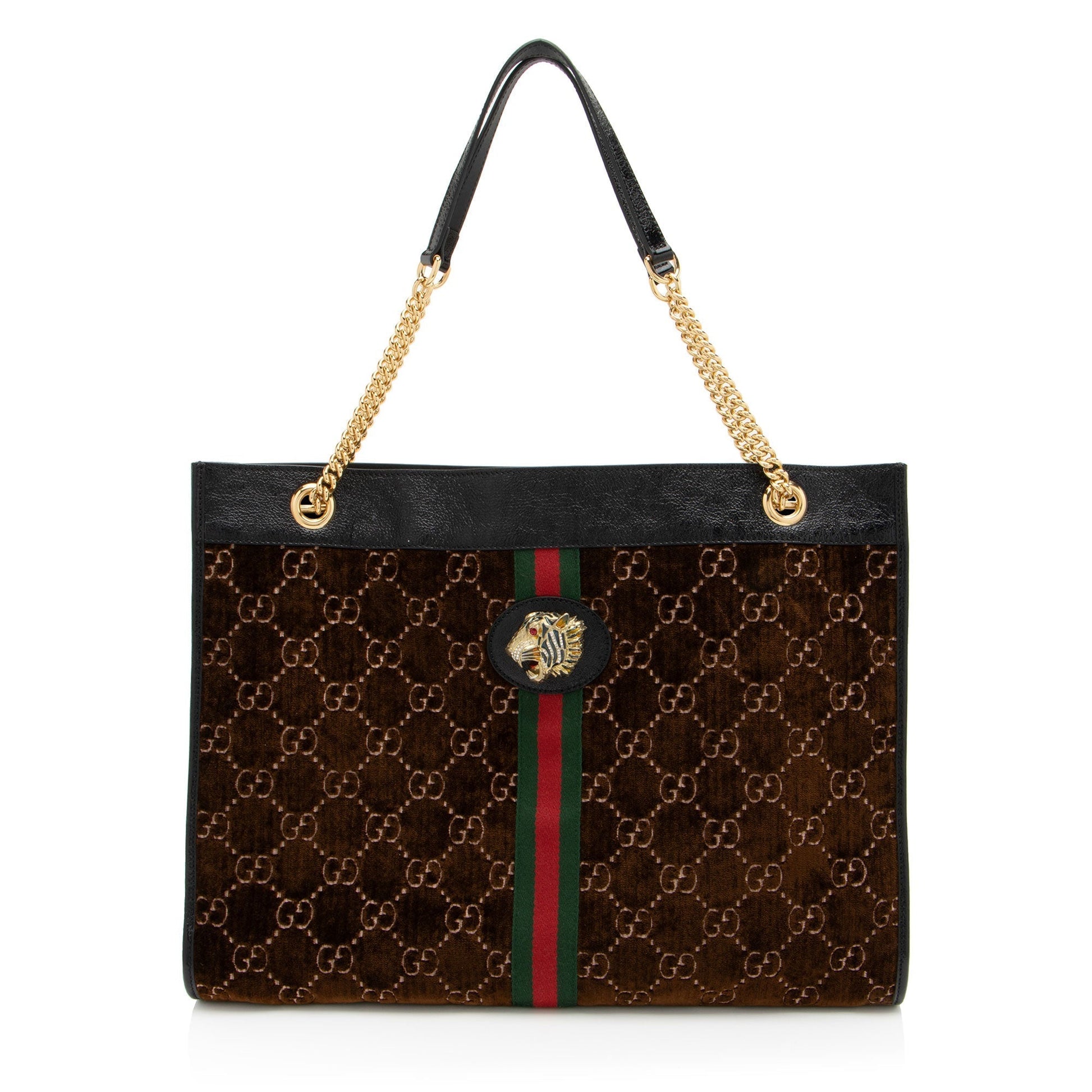 Gucci GG Velvet Rajah SHF-n1PHcG Leather Nylon Black Brown Tote Bag
