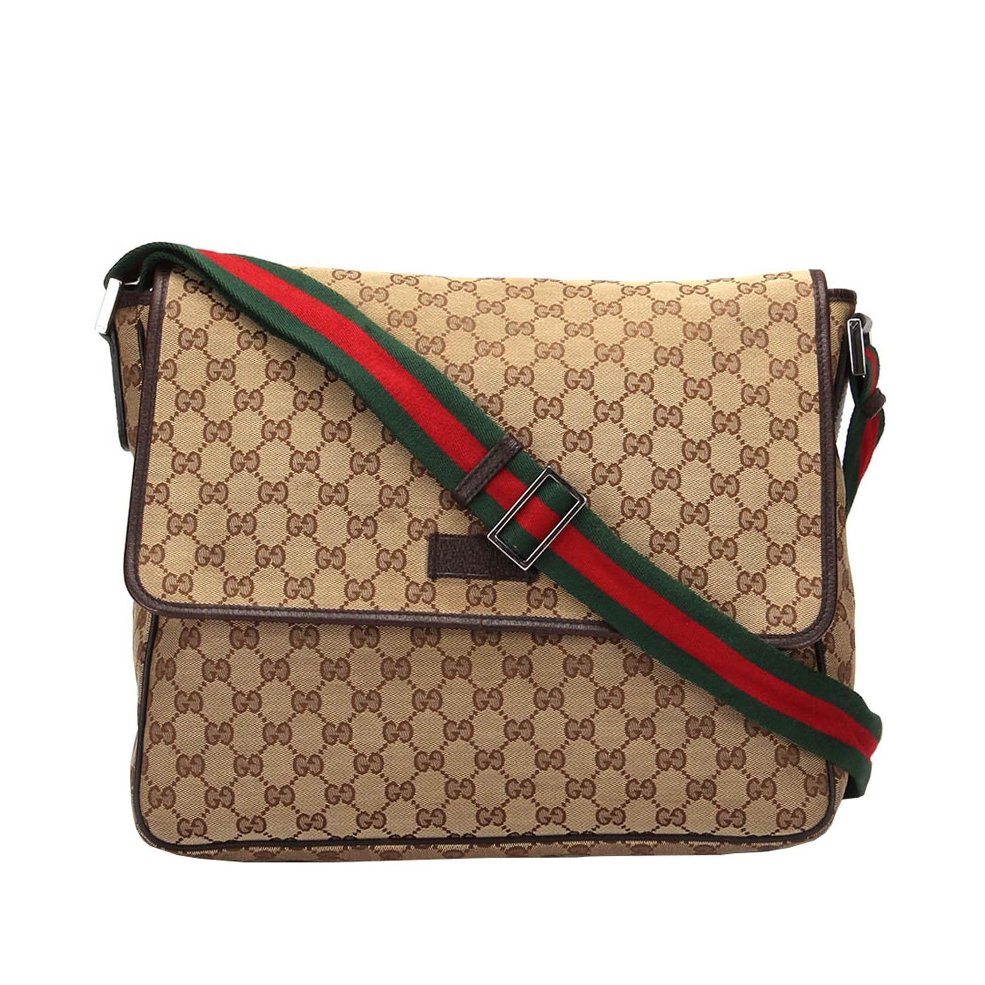Gucci GG Web SHG Canvas Calf Brown Crossbody Bag