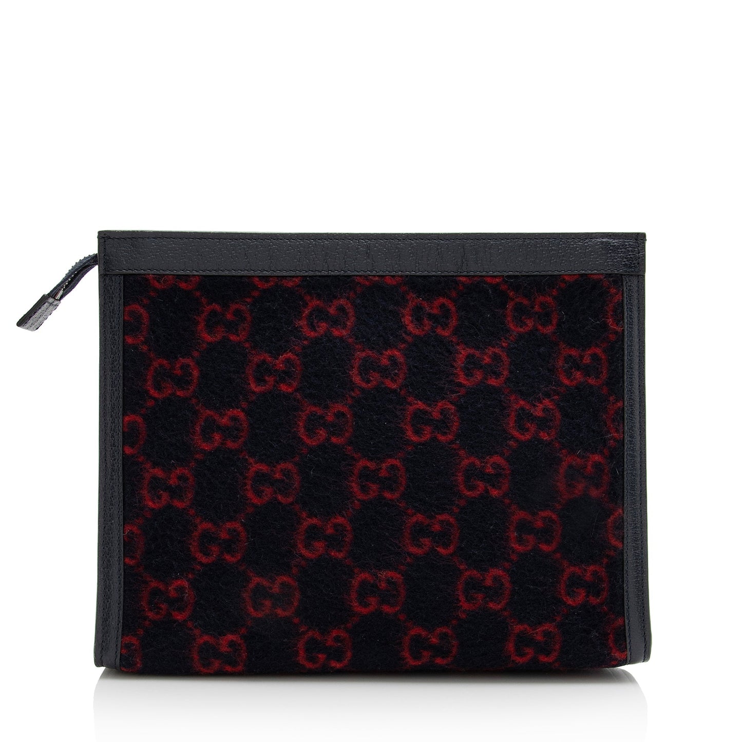 Gucci GG Wool Zip Pouch SHF Leather Black Red Clutch Bag