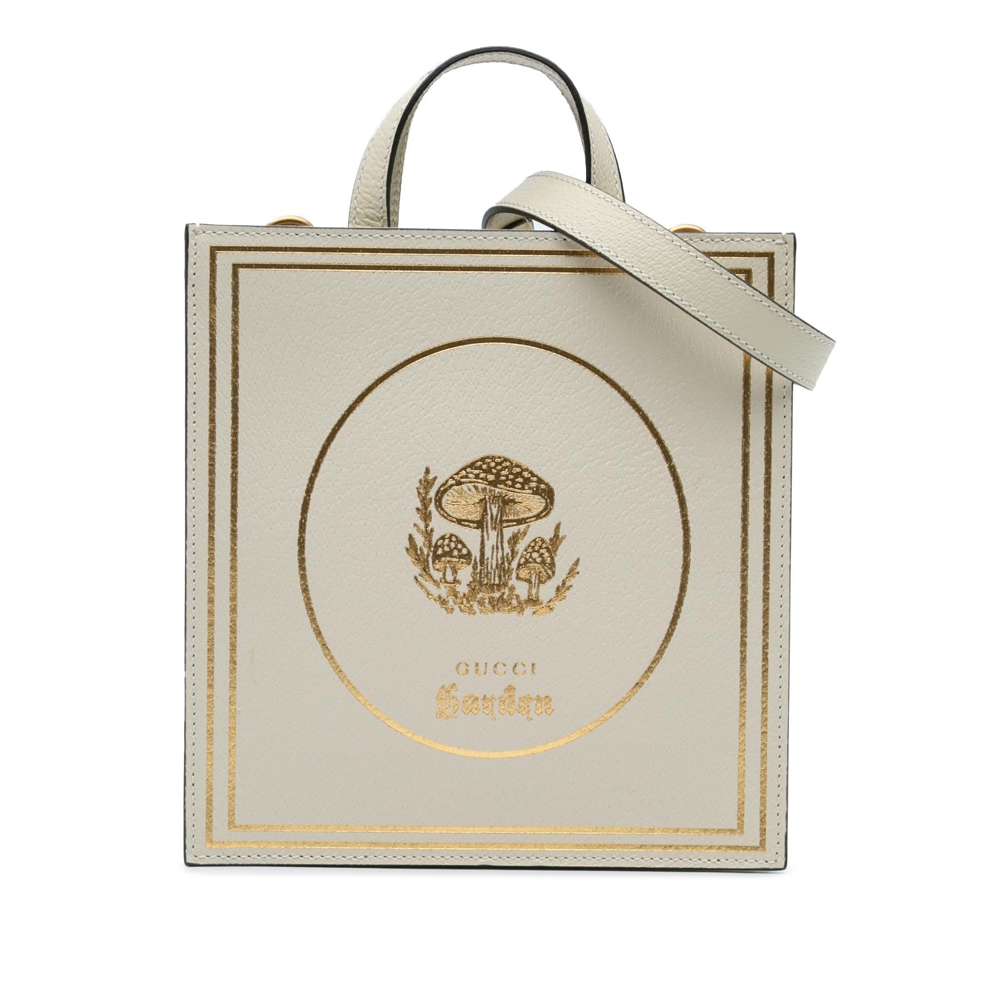 Gucci Garden Mushrooms Vertical Shopping Calf Calfskin Brown Tote Bag Tote 1