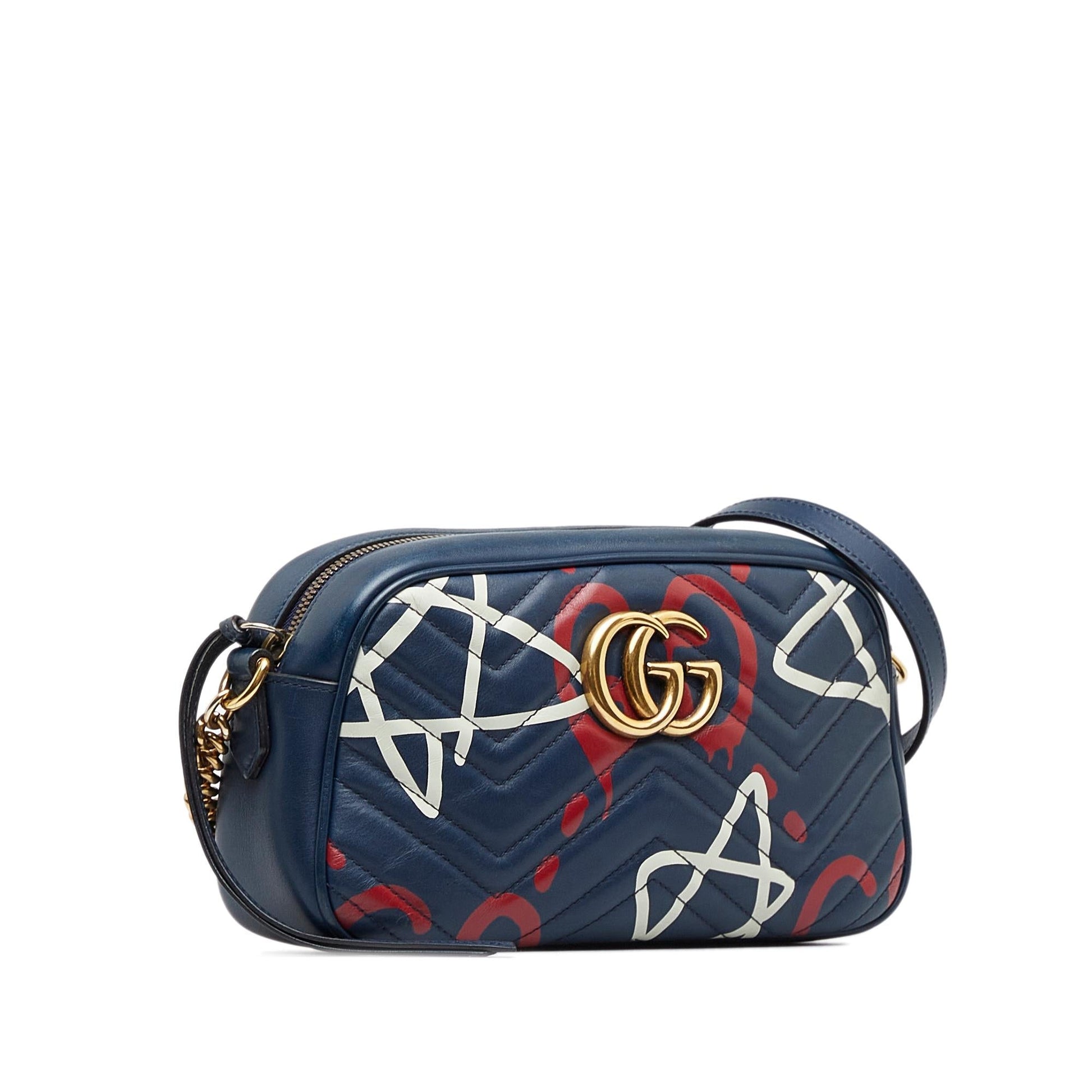 Gucci Gg Marmont Ghost SHG-HLQeUH Matelasse Calf Blue Crossbody Bag