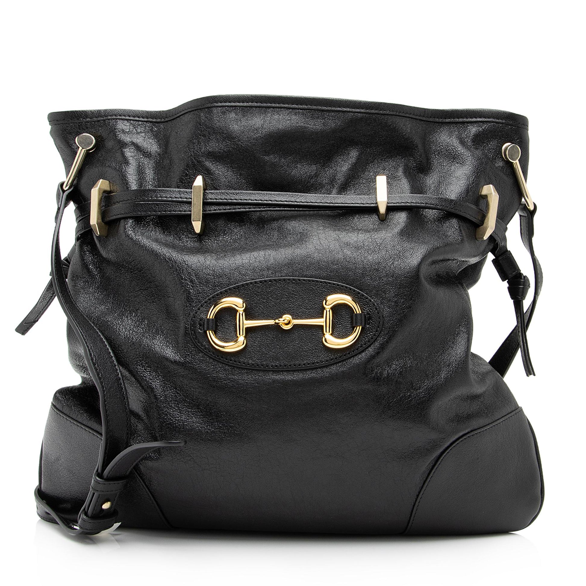Gucci Glazed Horsebit Morsetto Drawstring SHF-4zXuXi Calfskin Black Jewelry