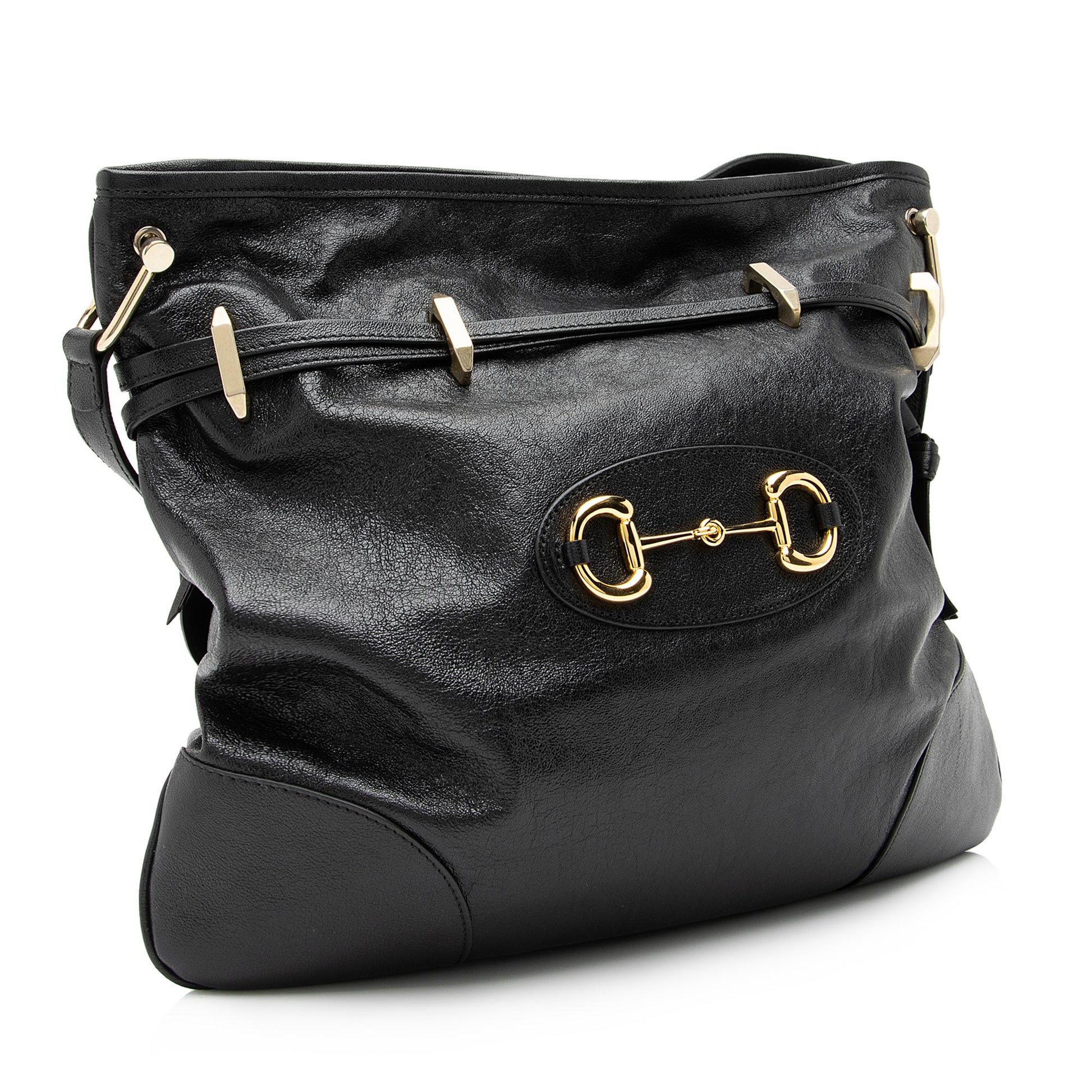 Gucci Glazed Horsebit Morsetto Drawstring SHF-4zXuXi Calfskin Black Jewelry