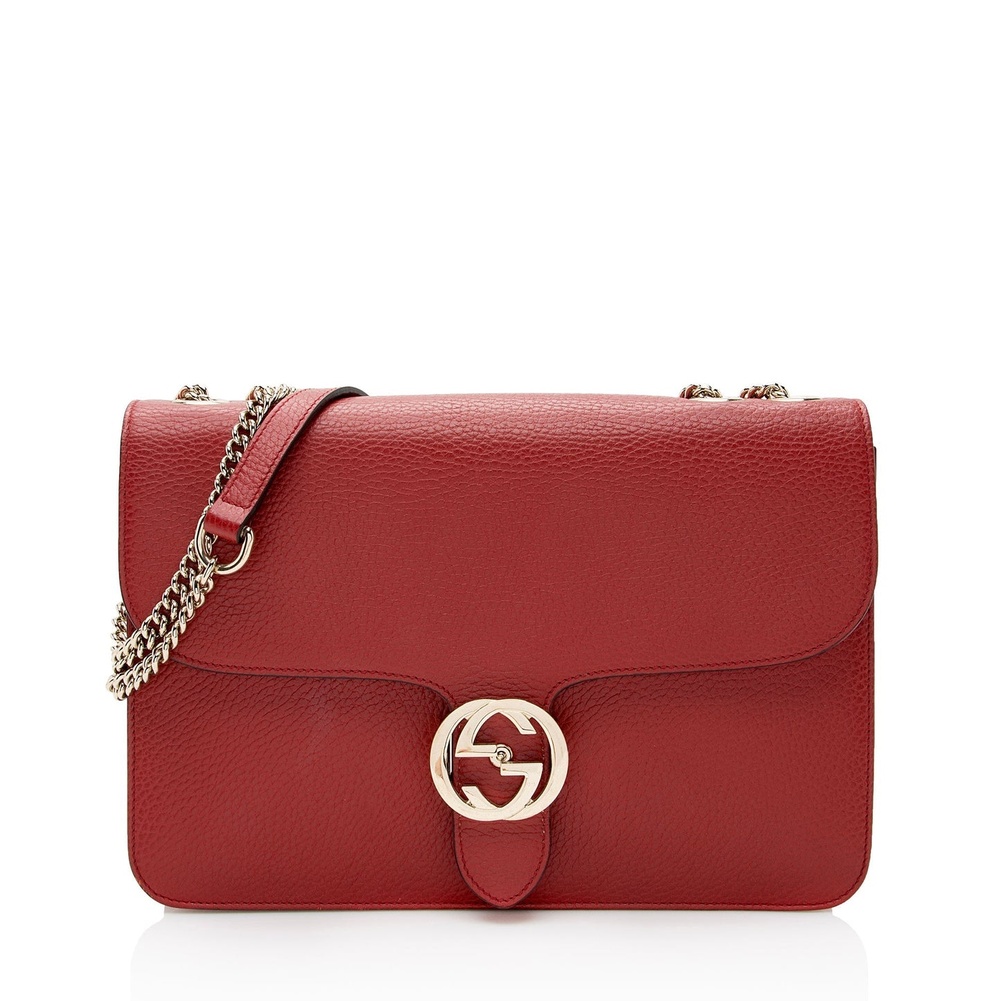 Gucci Grained Interlocking G SHF Calfskin Red Medium Crossbody Bag Bag Shf