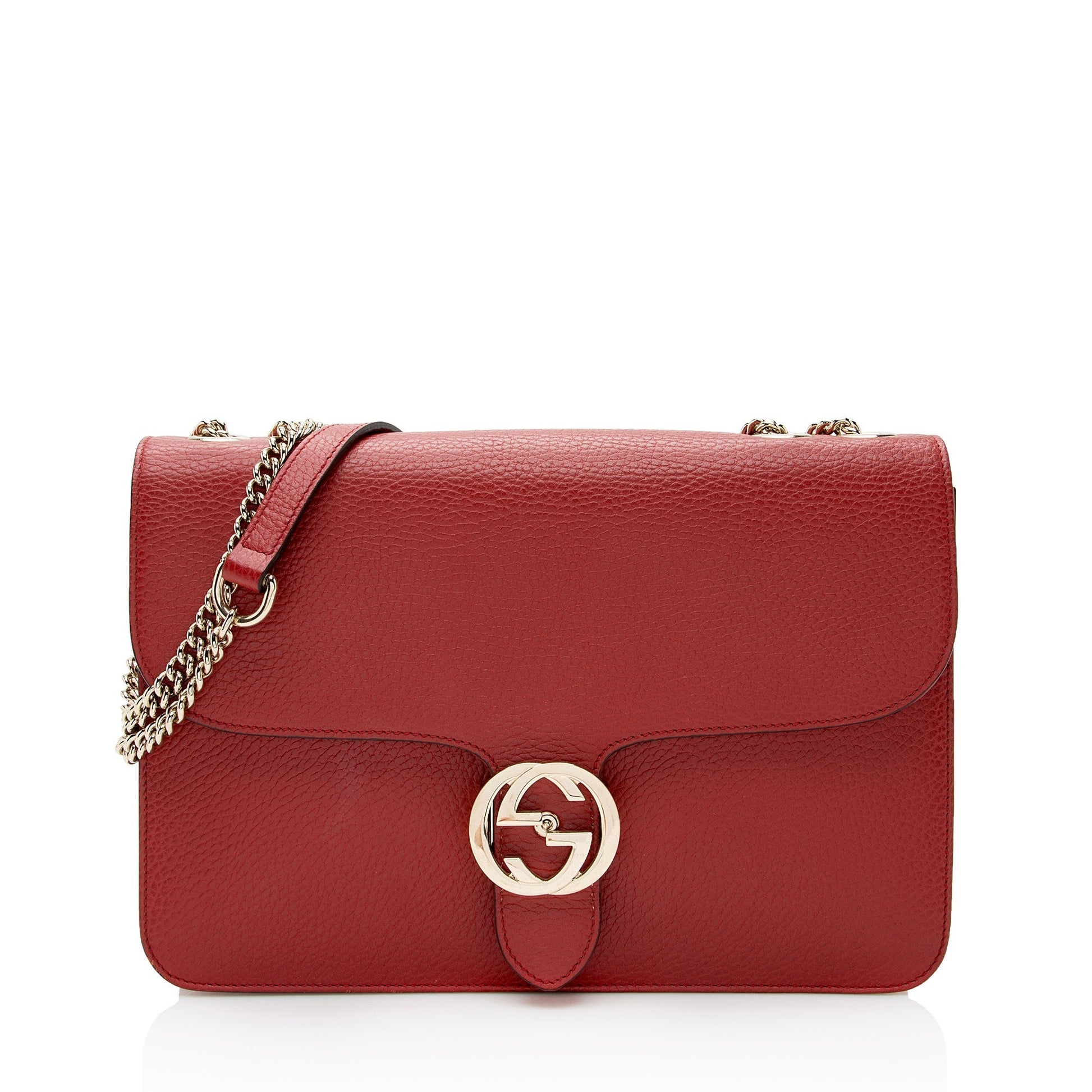 Gucci Grained Interlocking G SHF Calfskin Red Medium Crossbody Bag Bag Shf
