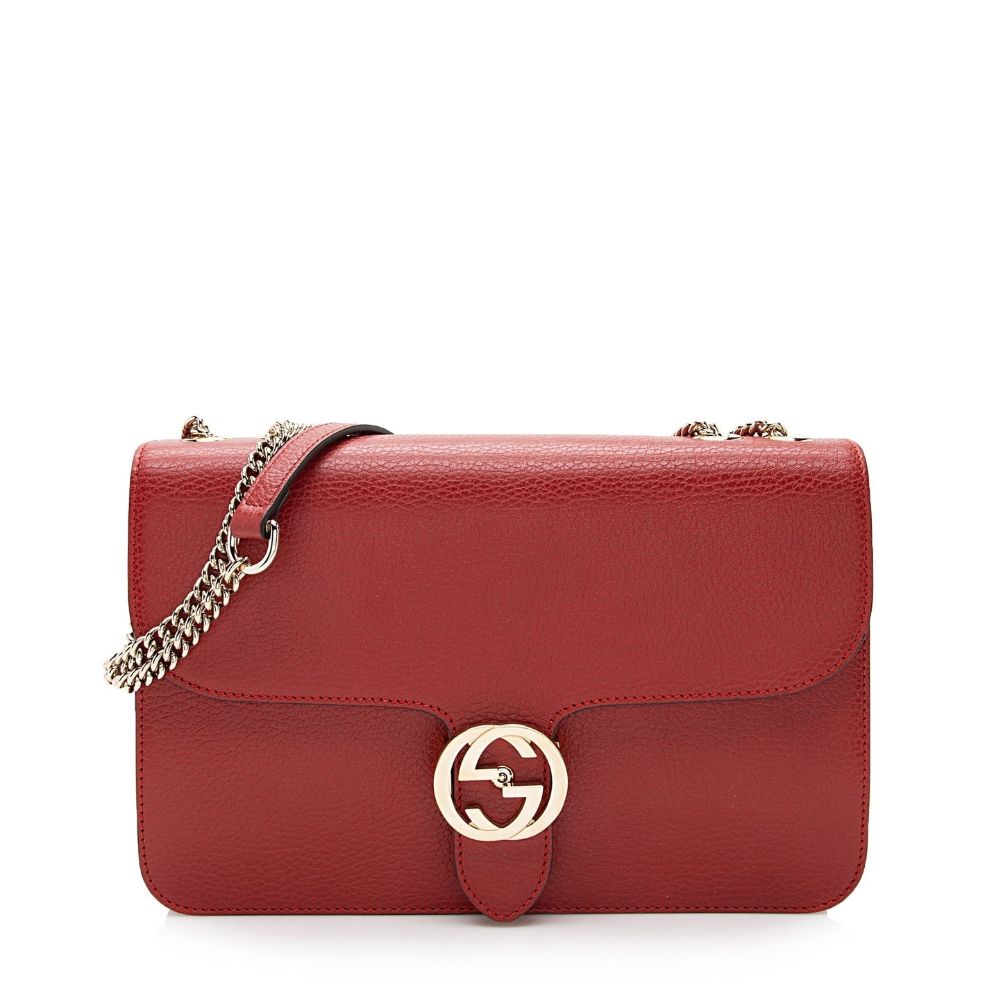 Gucci Grained Interlocking G SHF Calfskin Red Medium Crossbody Bag