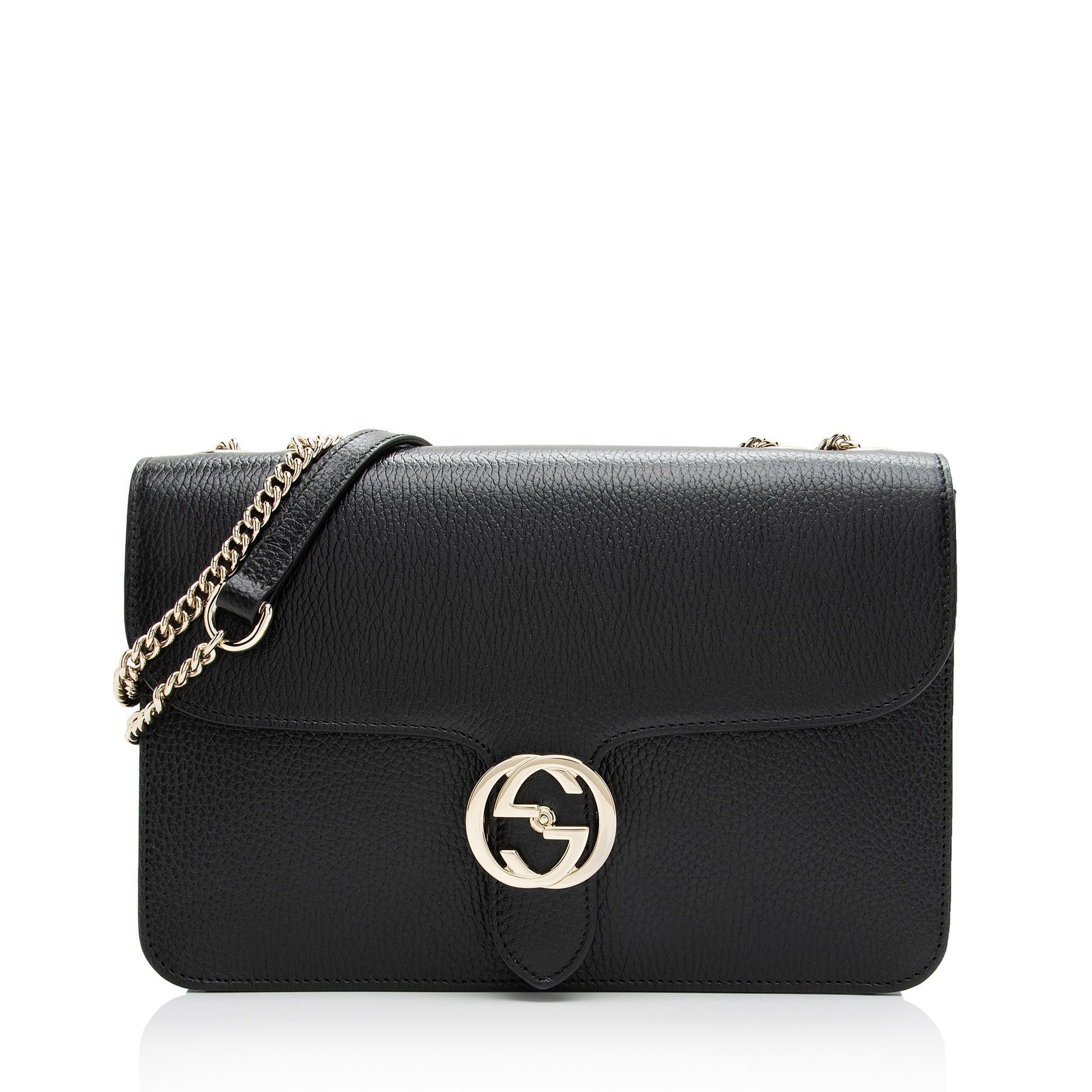 Gucci Grained Interlocking G SHF Calfskin Black Medium Crossbody Bag