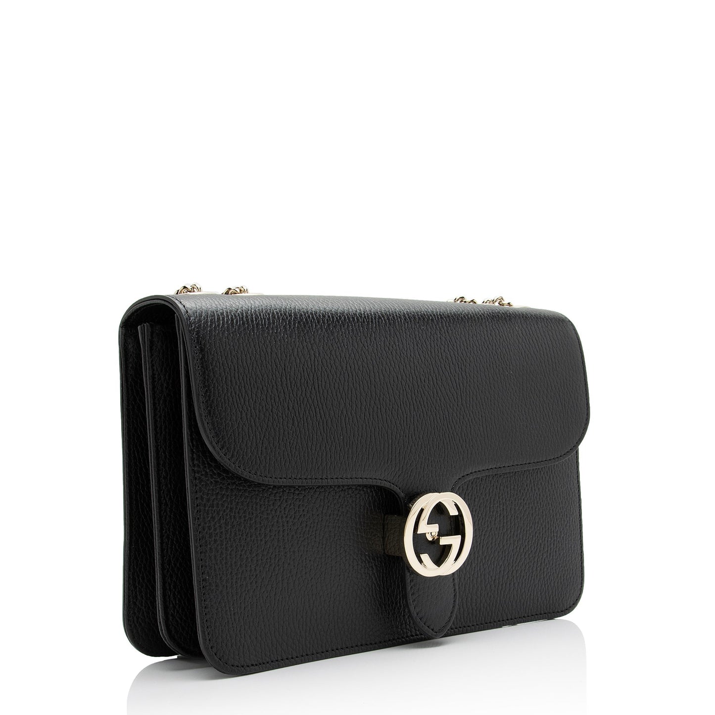 Gucci Grained Interlocking G SHF Calfskin Black Medium Crossbody Bag