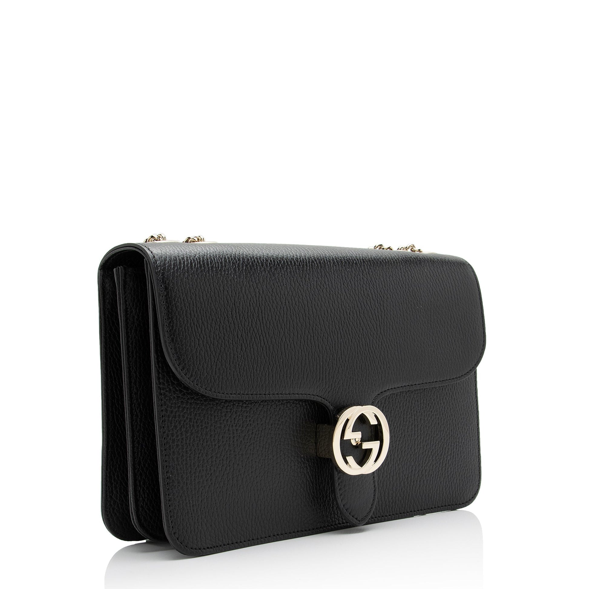 Gucci Grained Interlocking G SHF Calfskin Black Medium Crossbody Bag