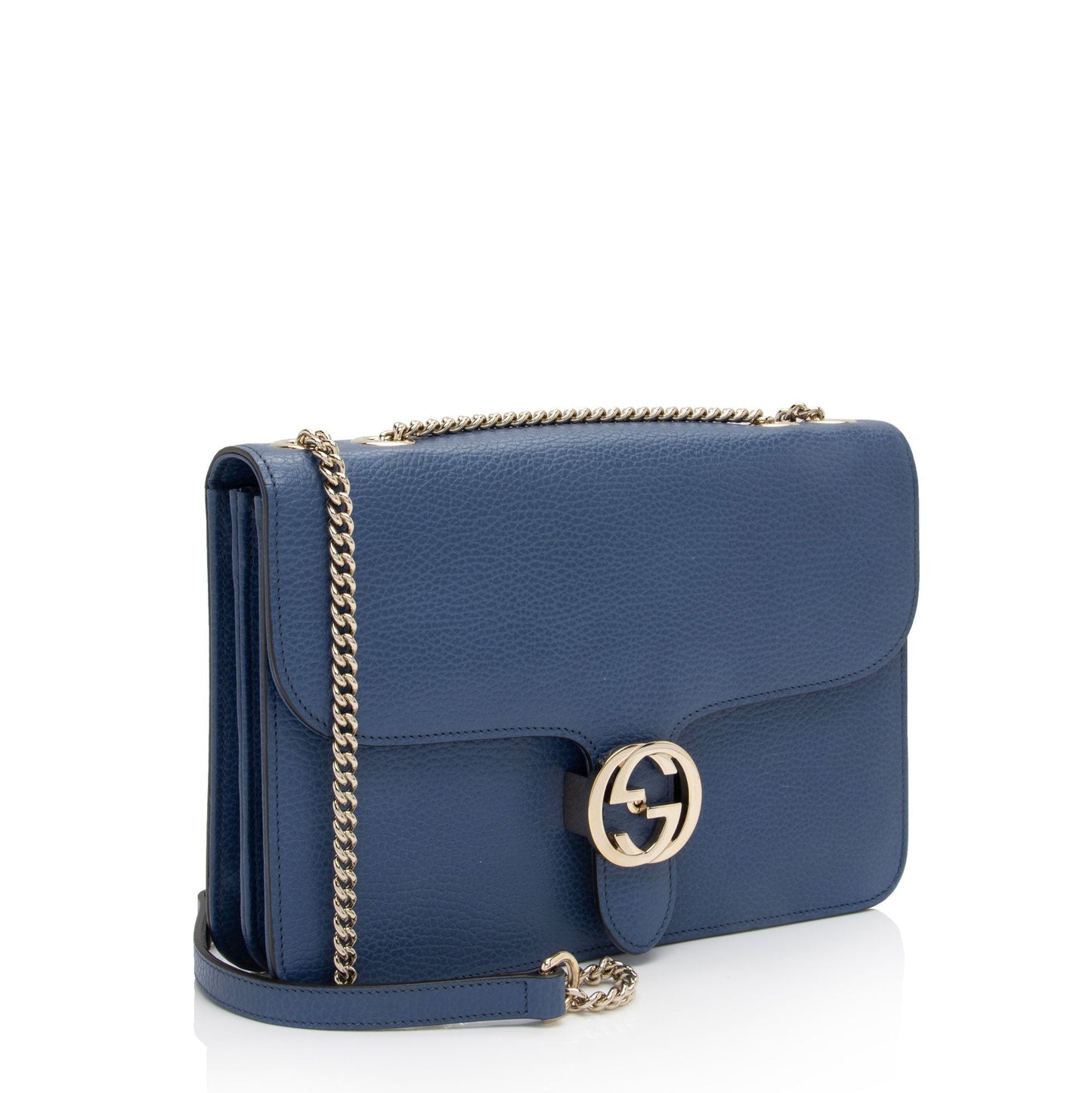 Gucci Interlocking G SHF-zDeXwf Leather Calfskin Blue Medium Crossbody Bag