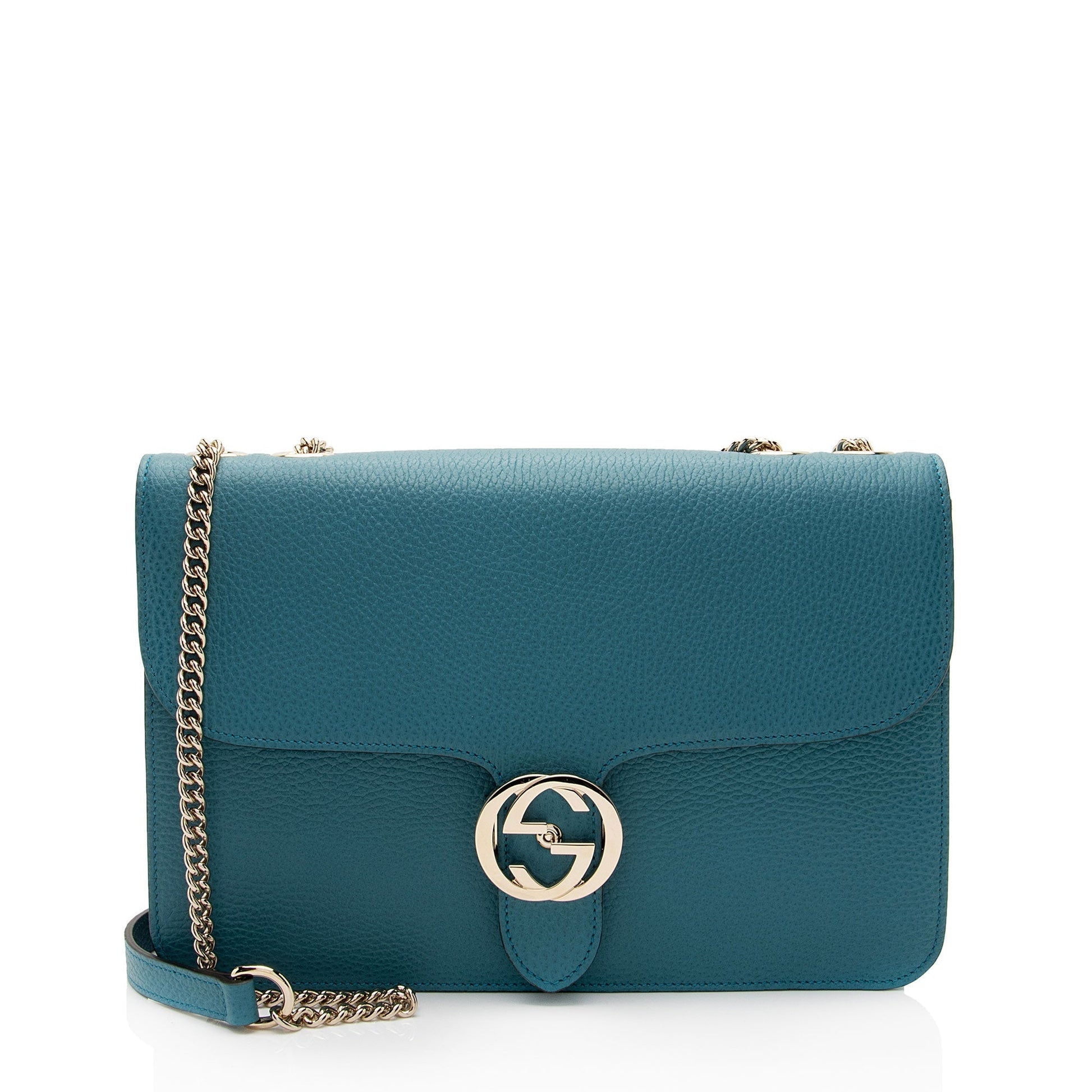 Gucci Grained Interlocking G Calfskin Blue Medium Crossbody Bag