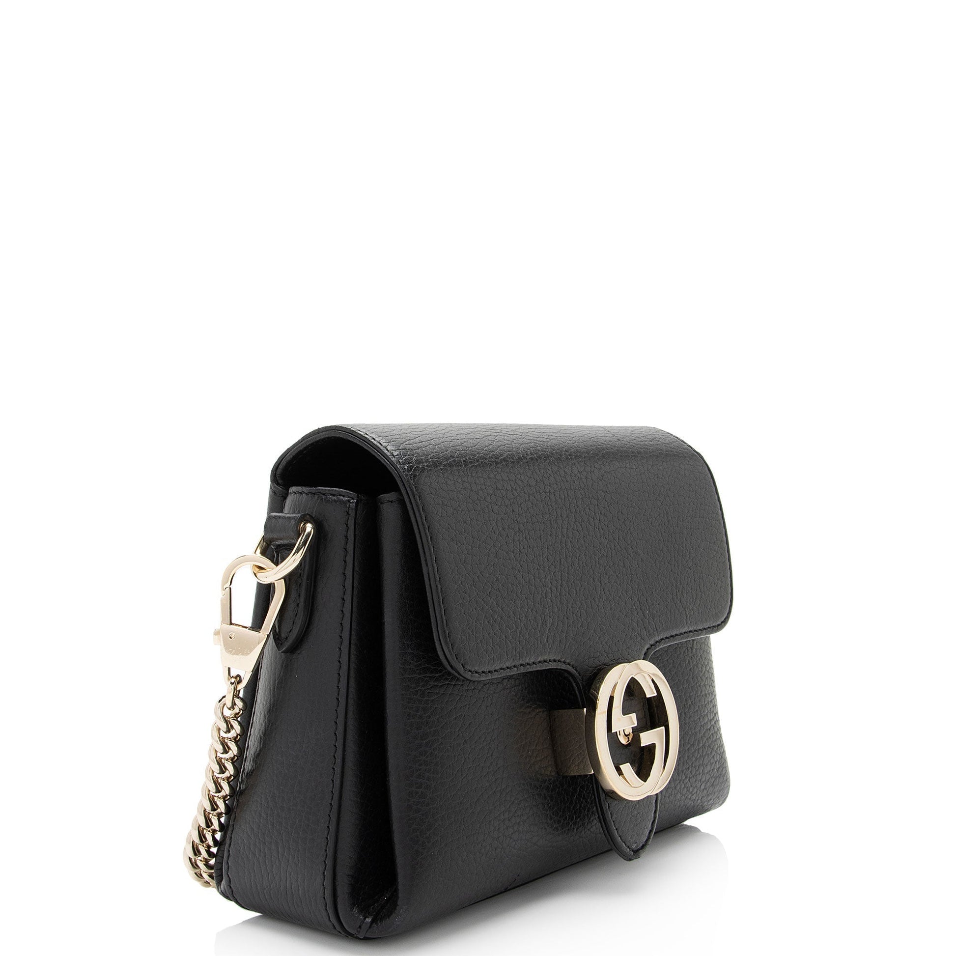 Gucci Grained Interlocking G SHF-lys74k Calfskin Black Small Crossbody Bag
