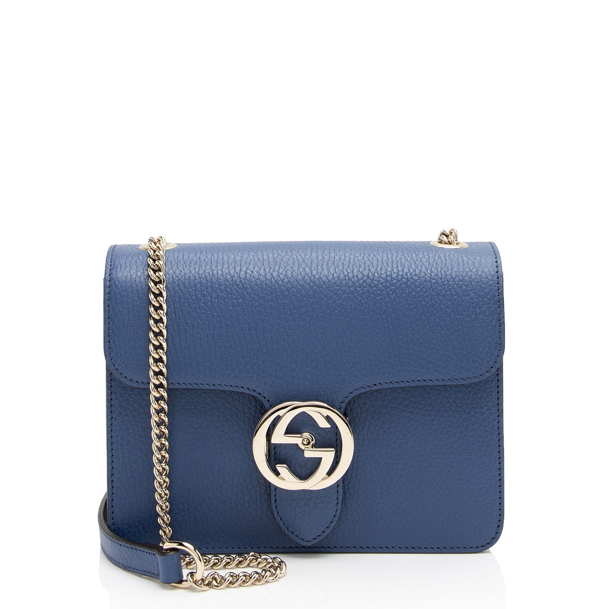 Gucci Grained Interlocking G SHF-ZsAt2c Calfskin Blue Small Crossbody Bag