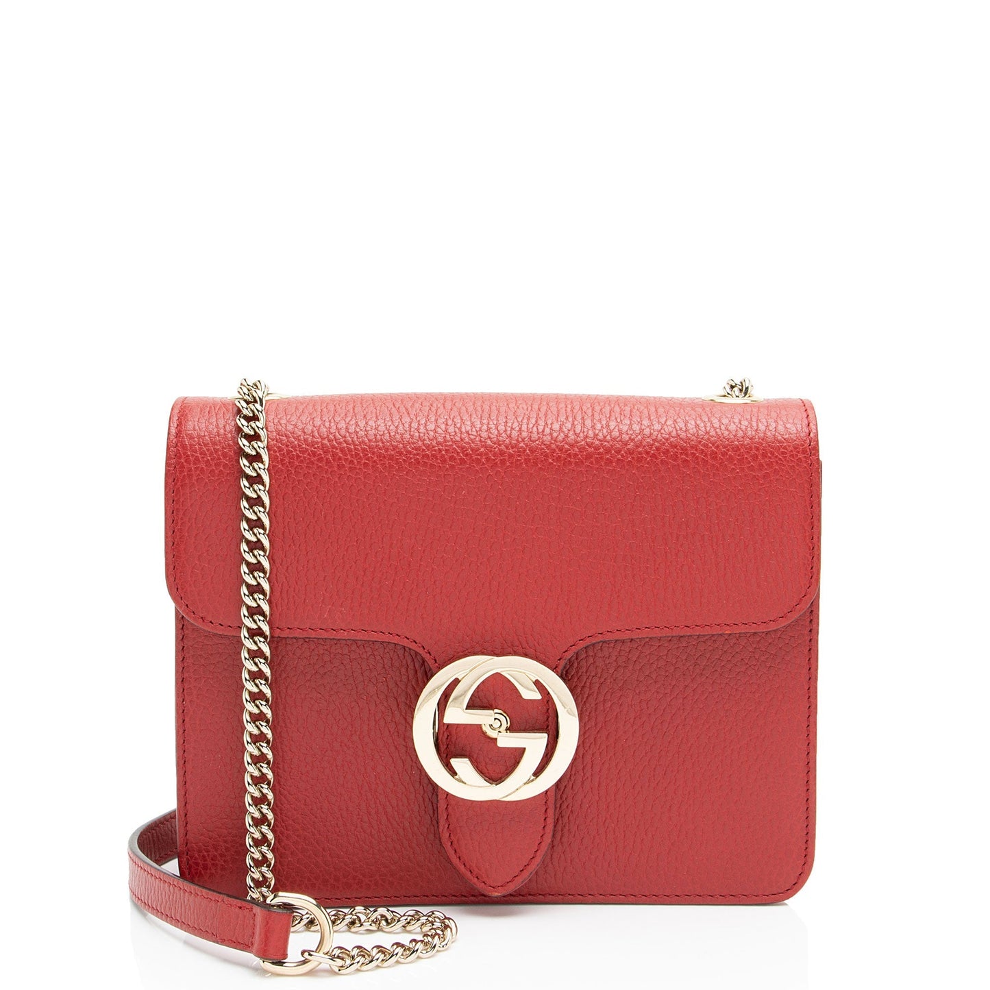 Gucci Grained Interlocking G Calfskin Red Small Crossbody Bag