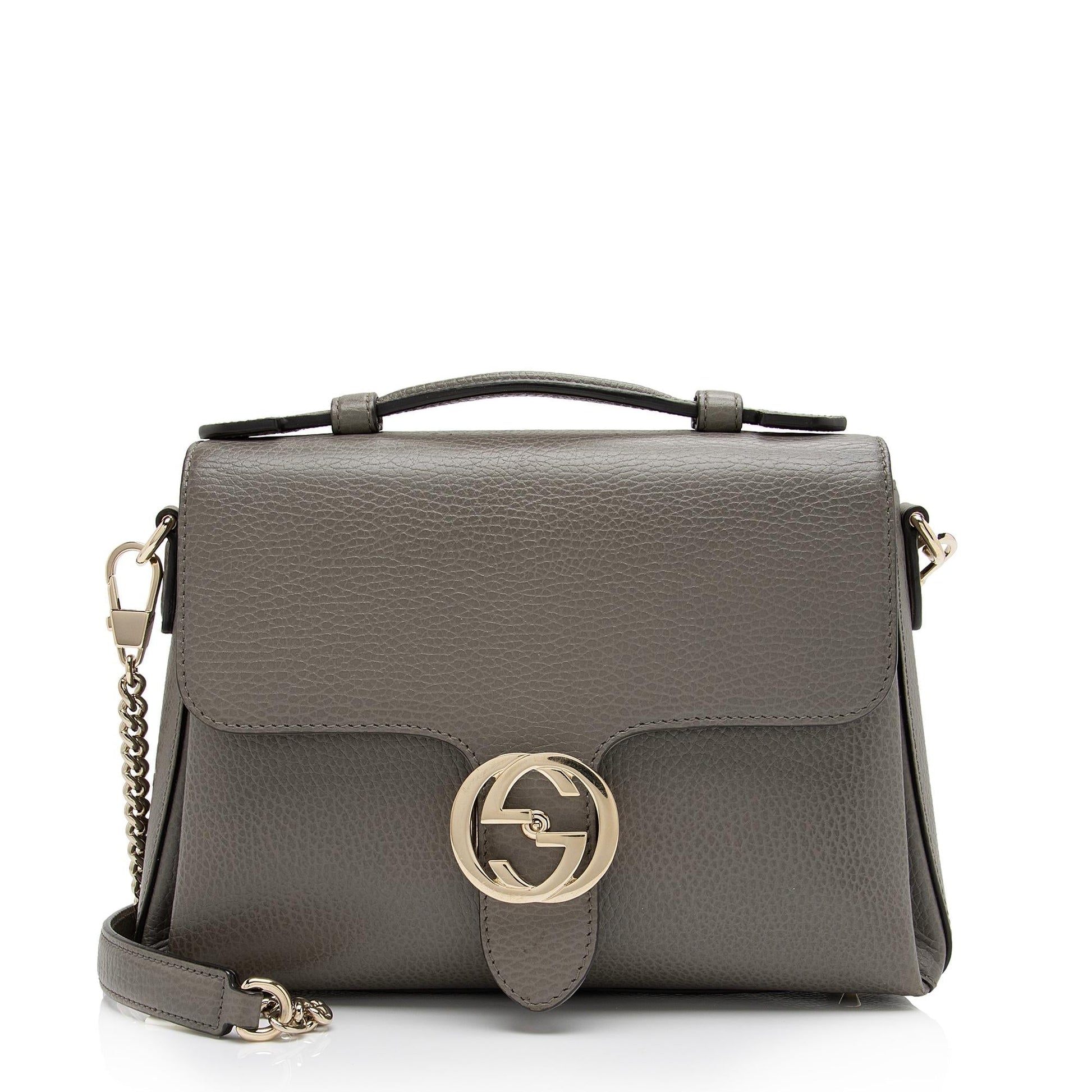 Gucci Interlocking G Top Handle Leather Calfskin Grey Small Crossbody Bag