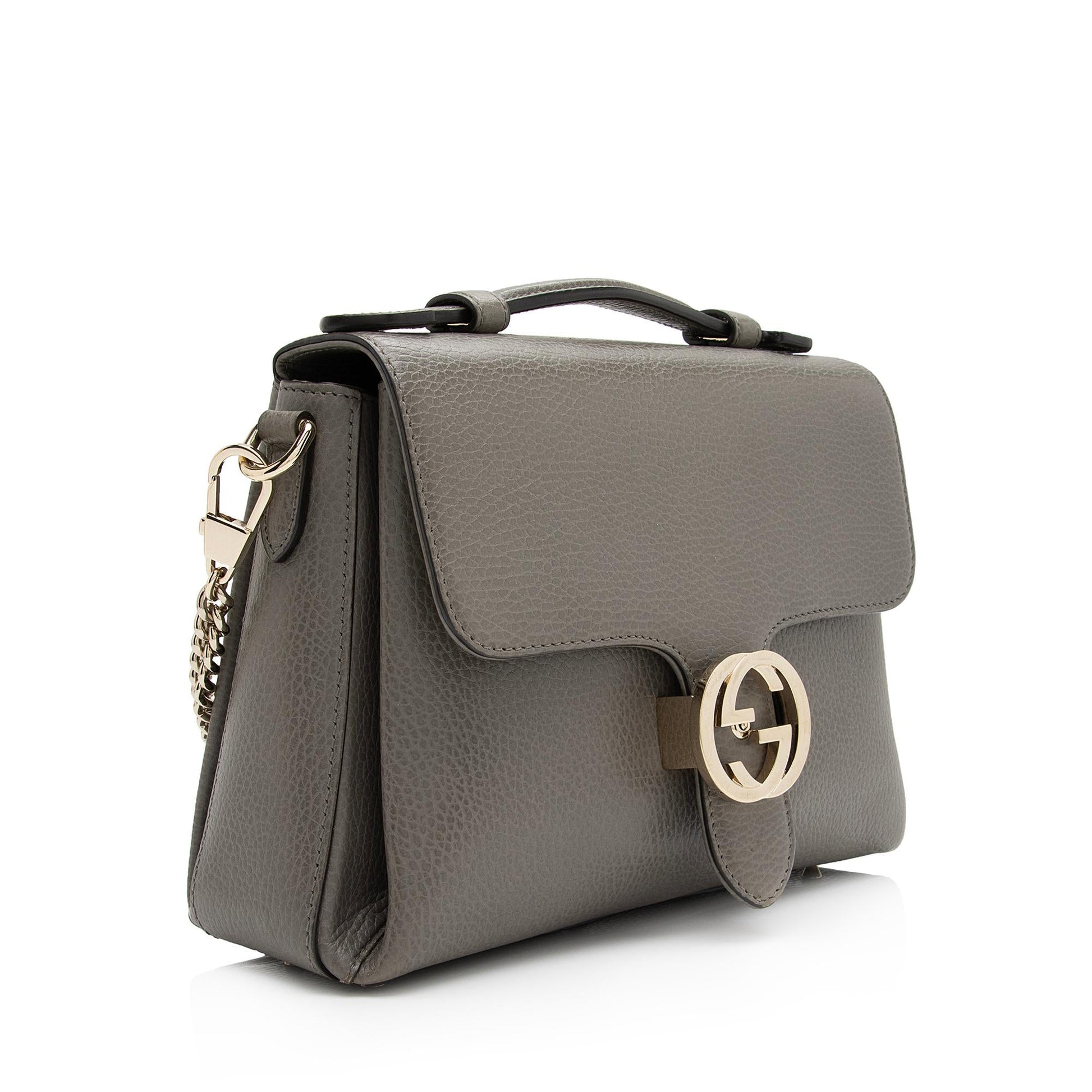 Gucci Interlocking G Top Handle Leather Calfskin Grey Small Crossbody Bag