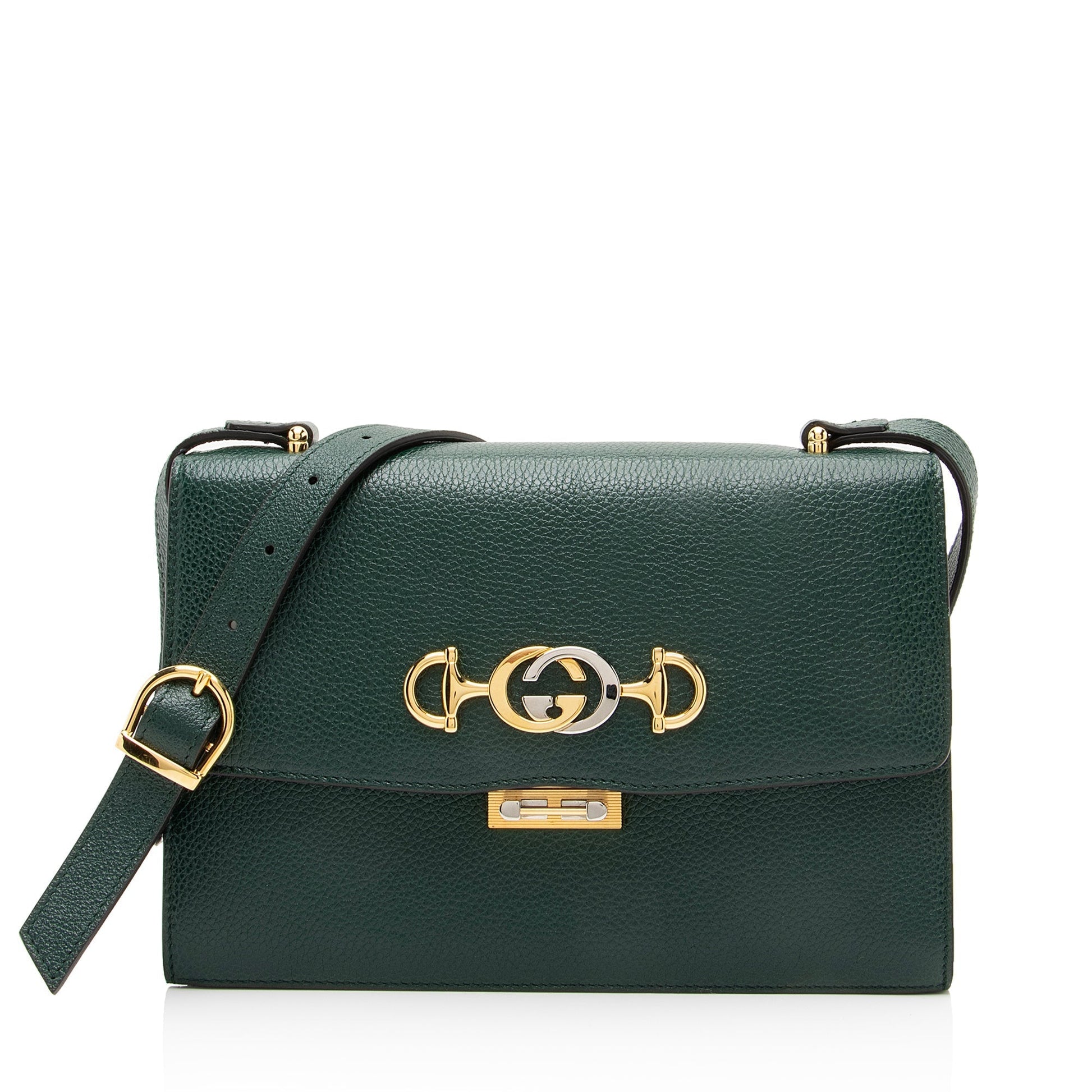 Gucci Grained Zumi SHF Calfskin Green Small Crossbody Bag